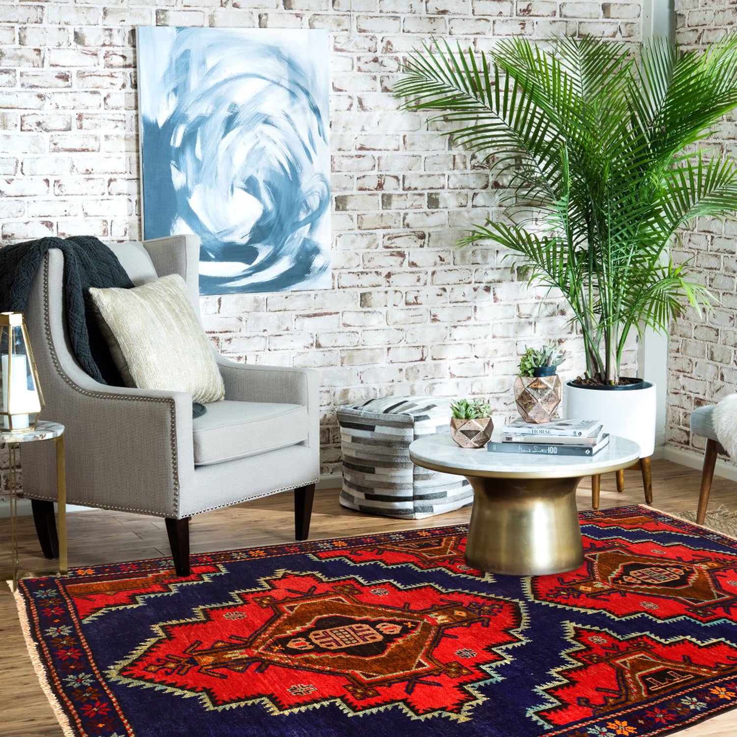 Traditional Baloch Rug 4' 1" x 6' 6" ft / 125 x 198 cm - No. 7974