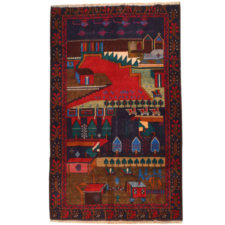 Handmade Picture Area Rug 3' 7" x 6' 0" ft / 109 x 183 cm - No. 7980