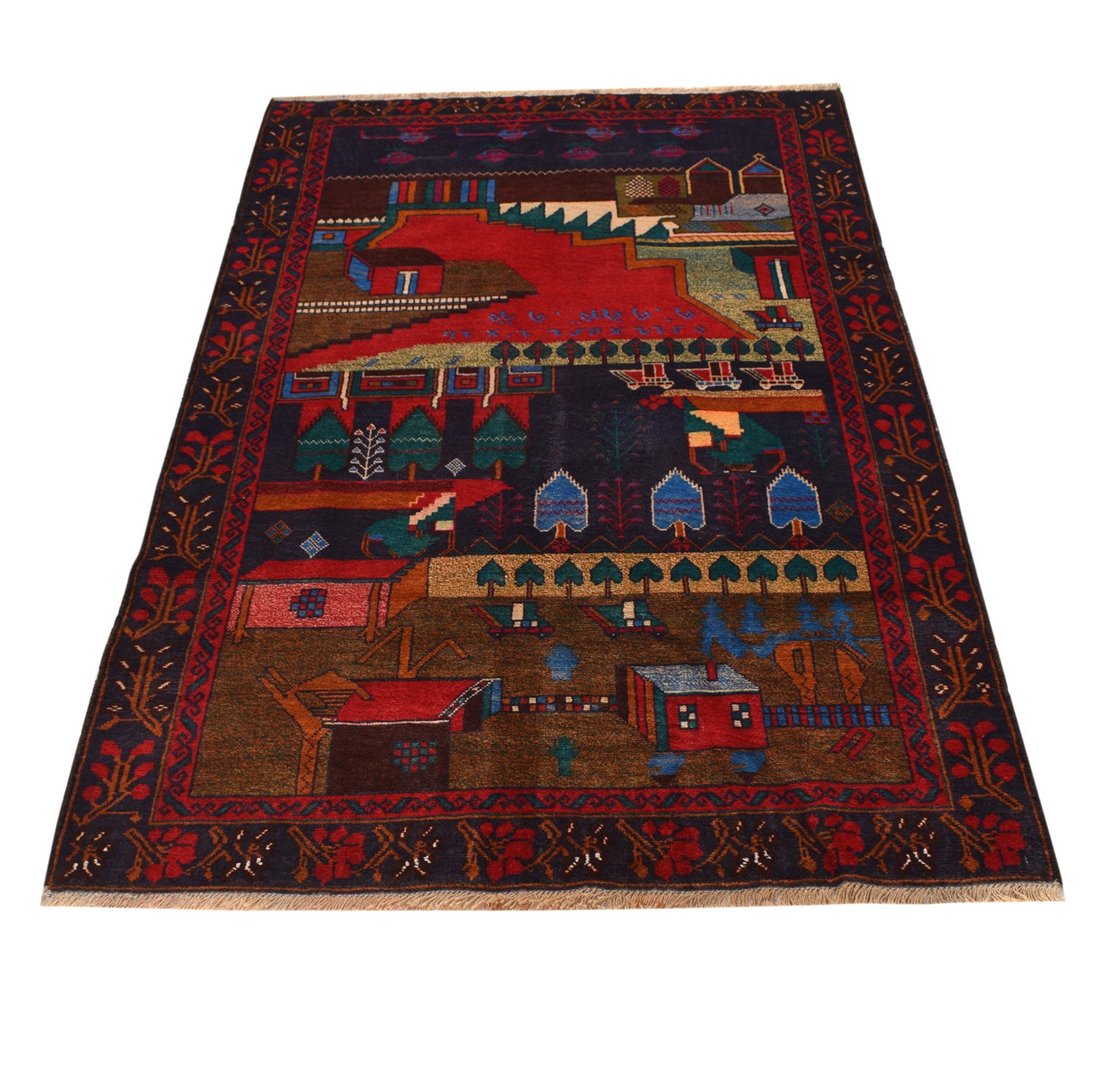 Handmade Picture Area Rug 3' 7" x 6' 0" ft / 109 x 183 cm - No. 7980