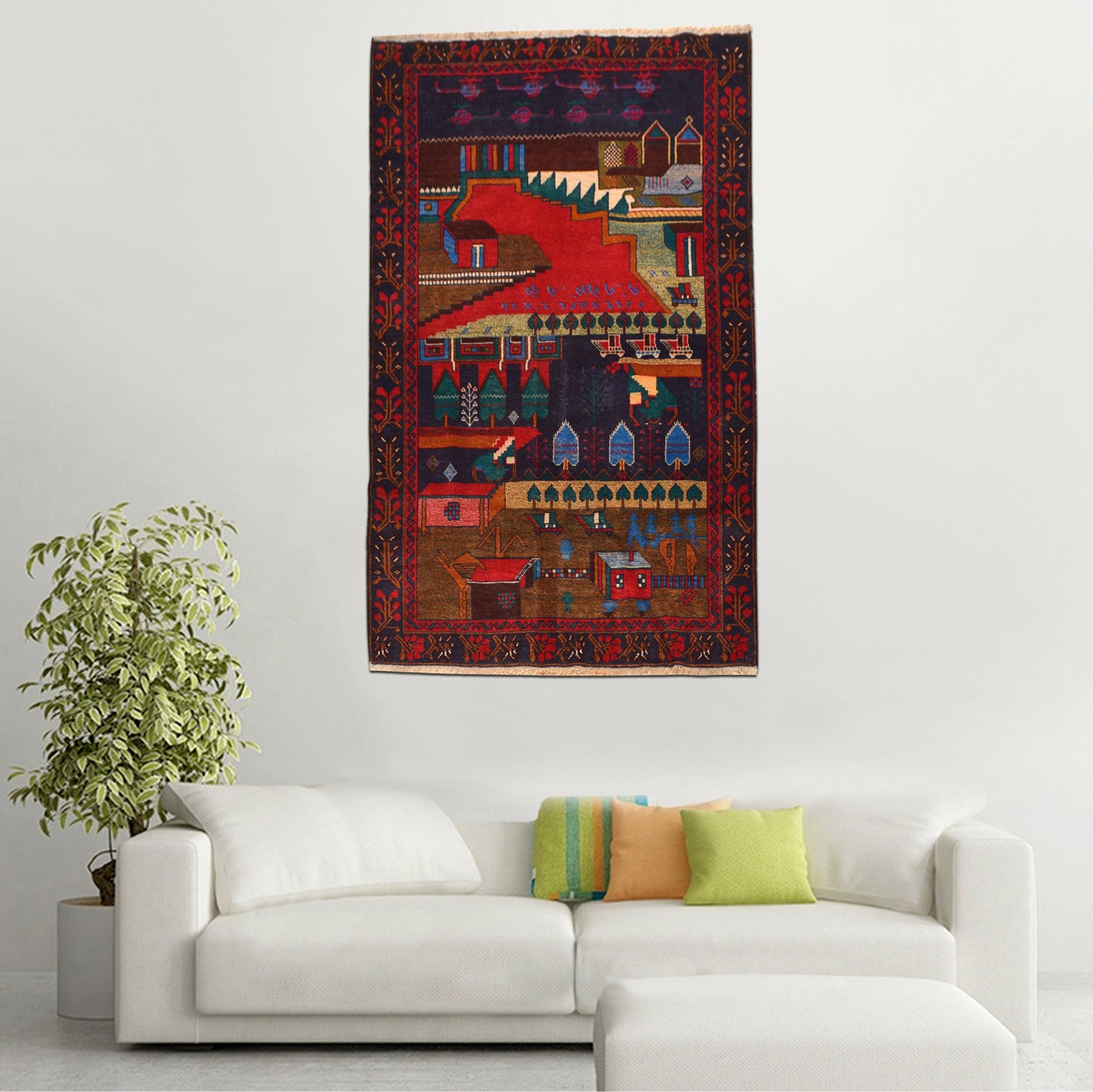 Handmade Picture Area Rug 3' 7" x 6' 0" ft / 109 x 183 cm - No. 7980