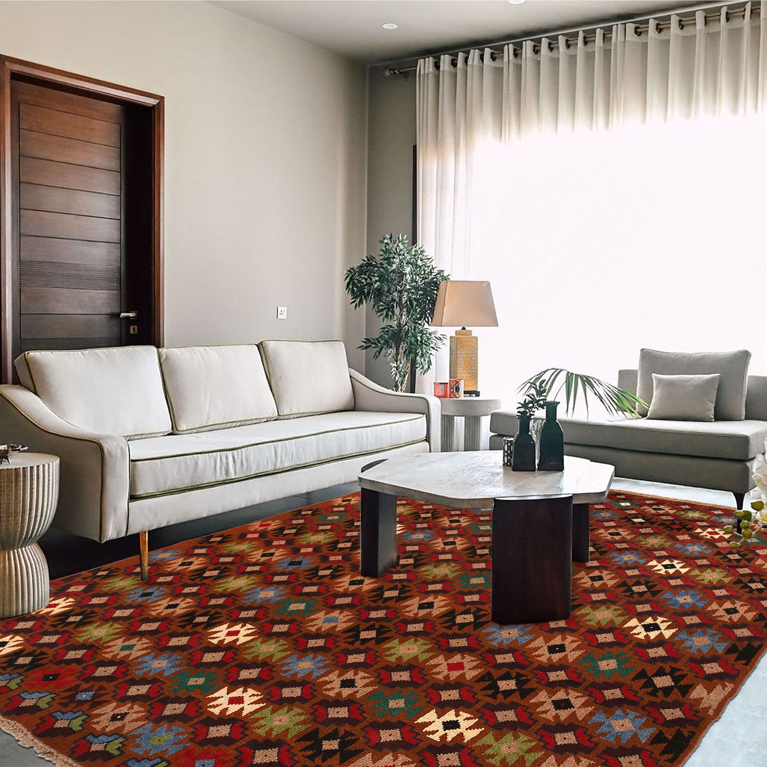 Hand Knotted Kohistani Area Rug 6' 0" x 7' 12" ft / 184 x 243 cm - No. 8915