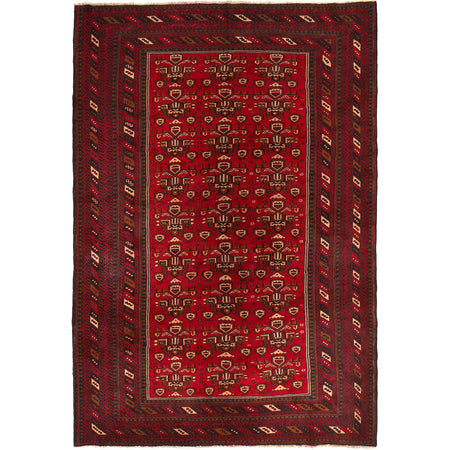 Deep Red Color Baluchi Carpet 6' 9" x 10' 4" ft / 206 x 314 cm - No. 8998