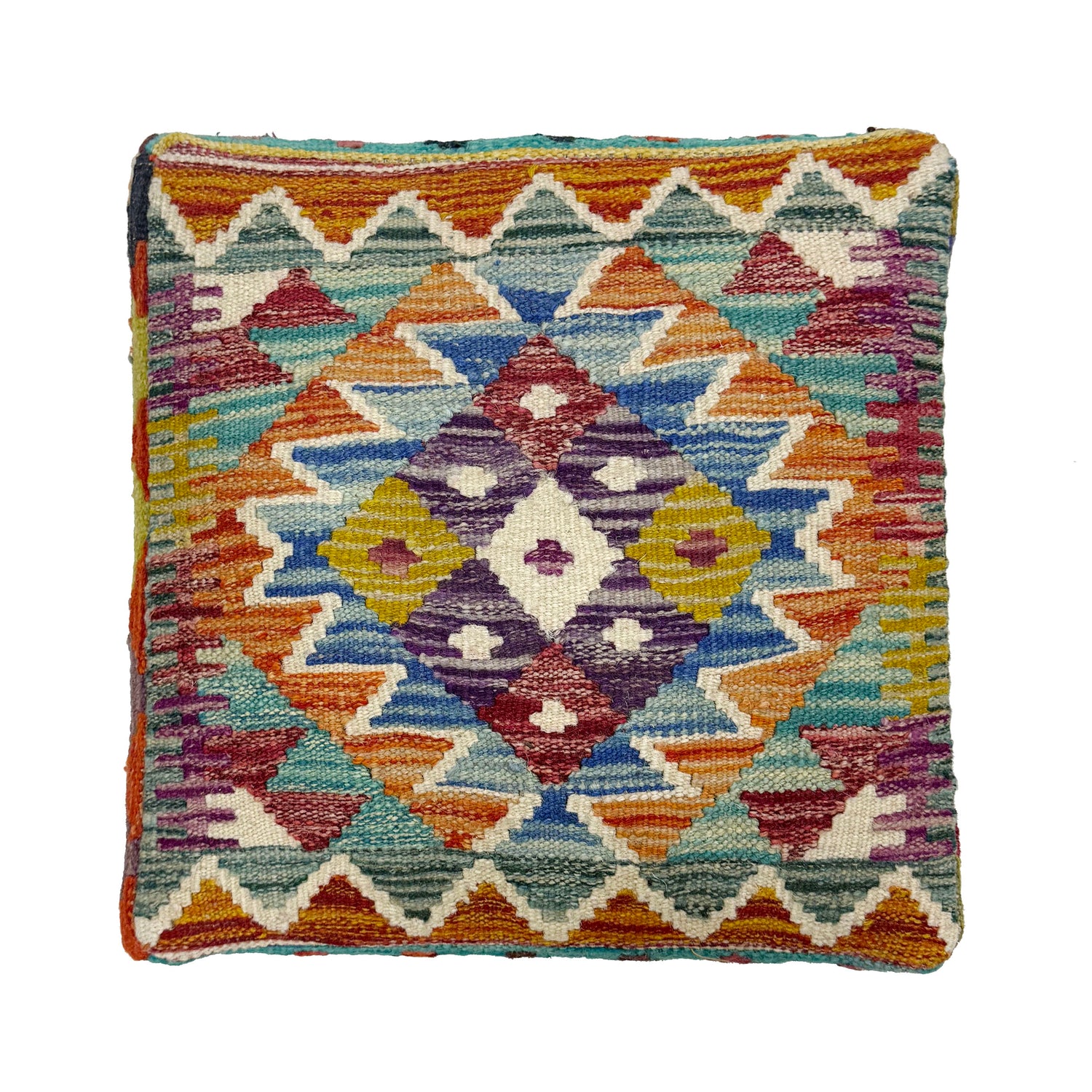 Square Kilim Ottoman Footstool for Living Room 1' 3" x 1' 3" ft / 37 x 38 cm - No. AL8