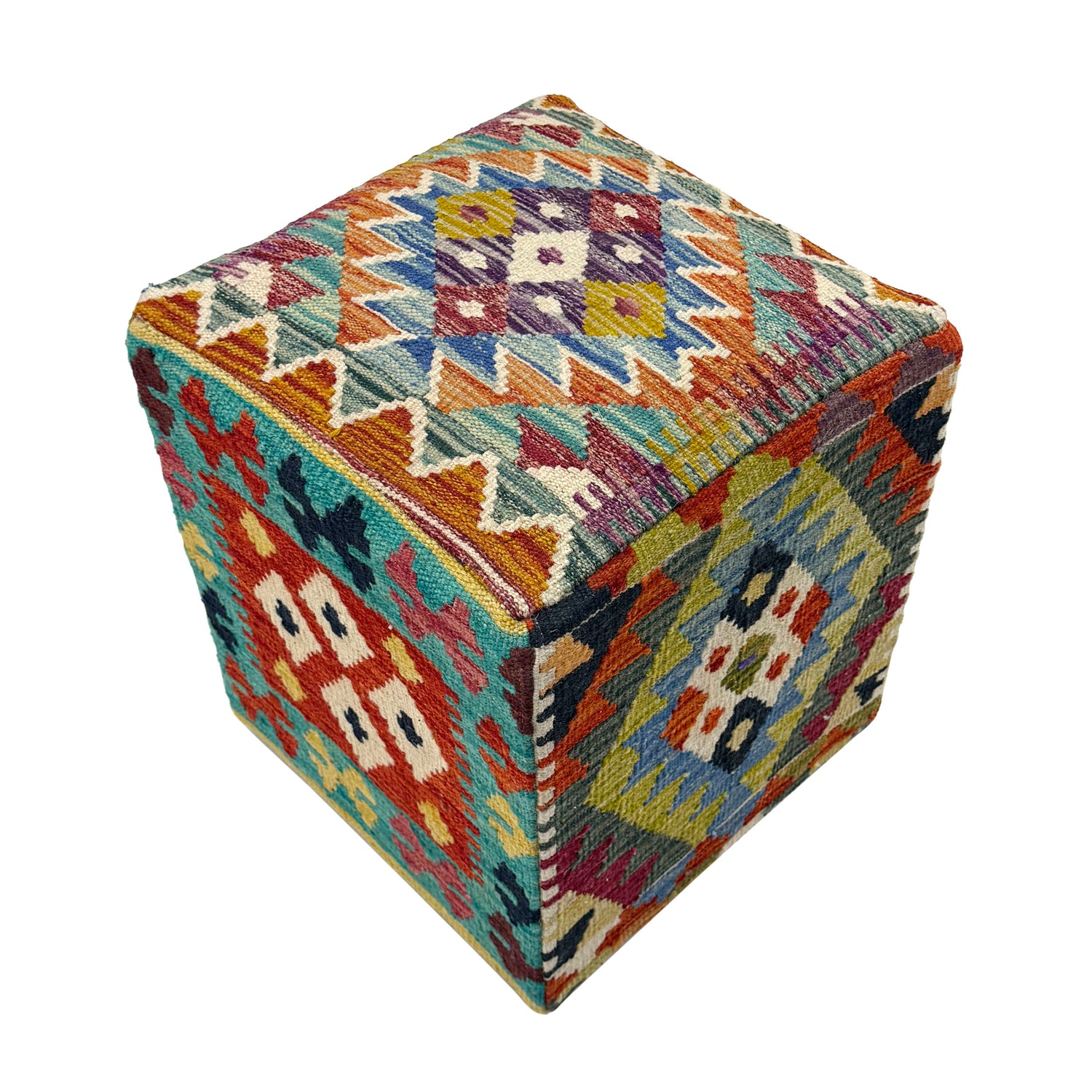 Square Kilim Ottoman Footstool for Living Room 1' 3" x 1' 3" ft / 37 x 38 cm - No. AL8