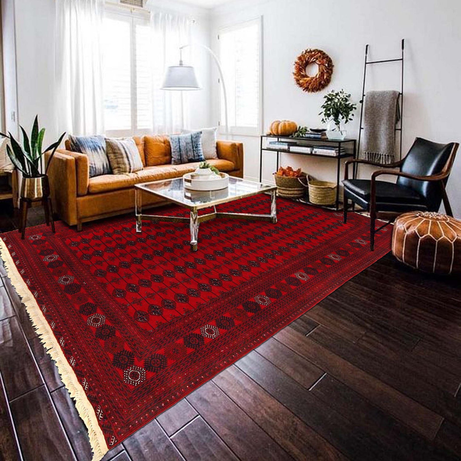 Red Bokhara Rug 7' 1" x 9' 5" ft / 217 x 286 cm - No. 9049
