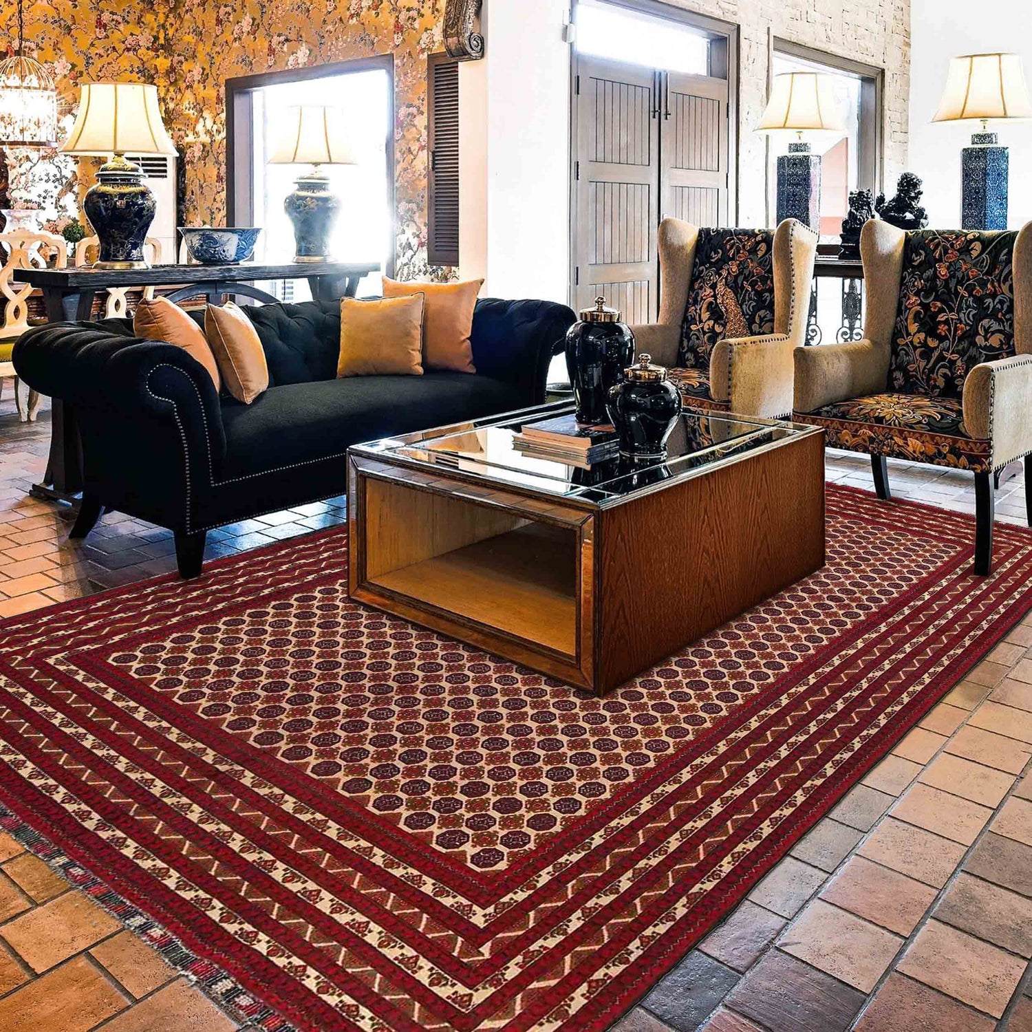 Beige Color Khoja Roshnai Area Rug 6' 5" x 9' 7" ft / 196 x 291 cm - No. 9050