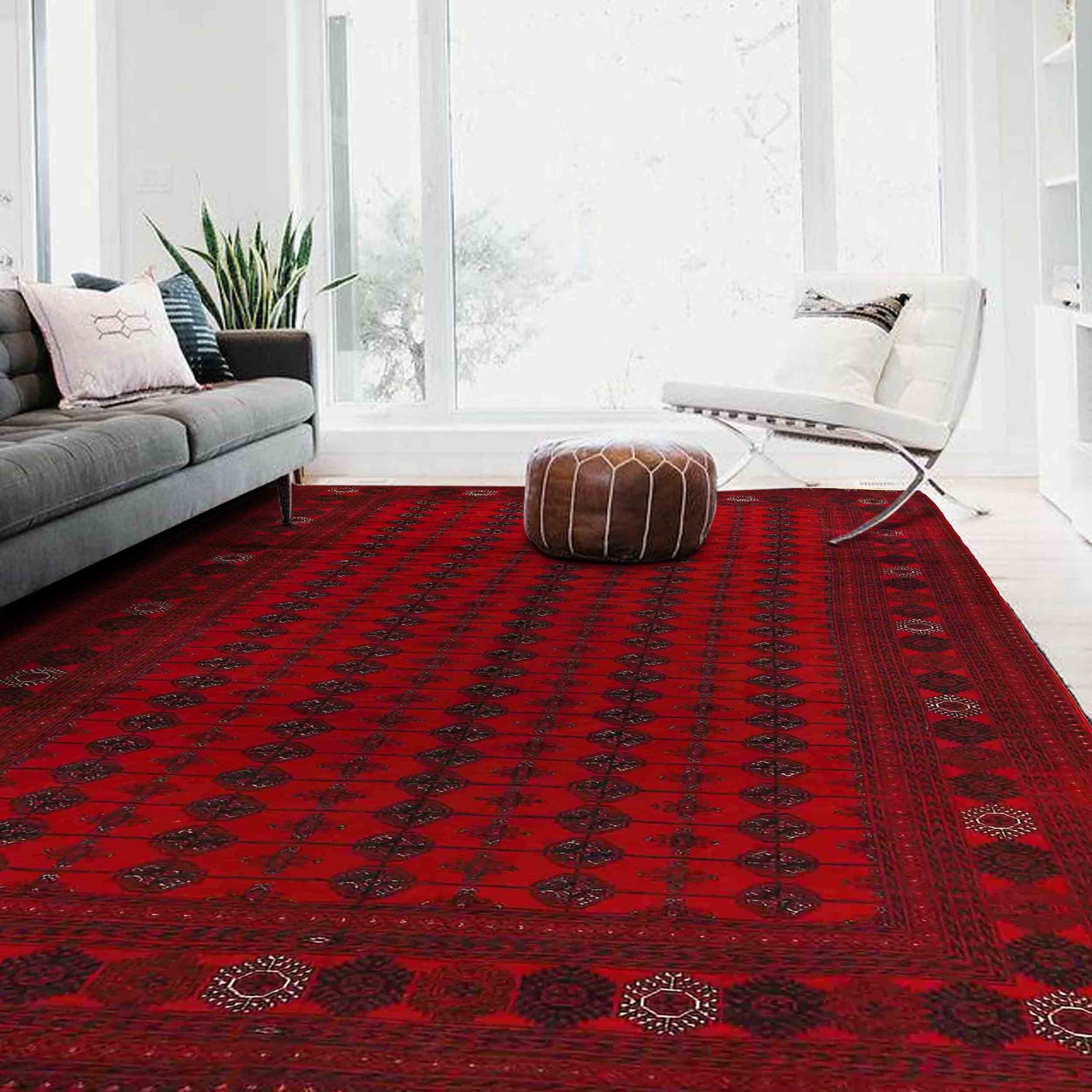 Red Bokhara Rug 6' 9" x 9' 7" ft / 206 x 292 cm - No. 9051