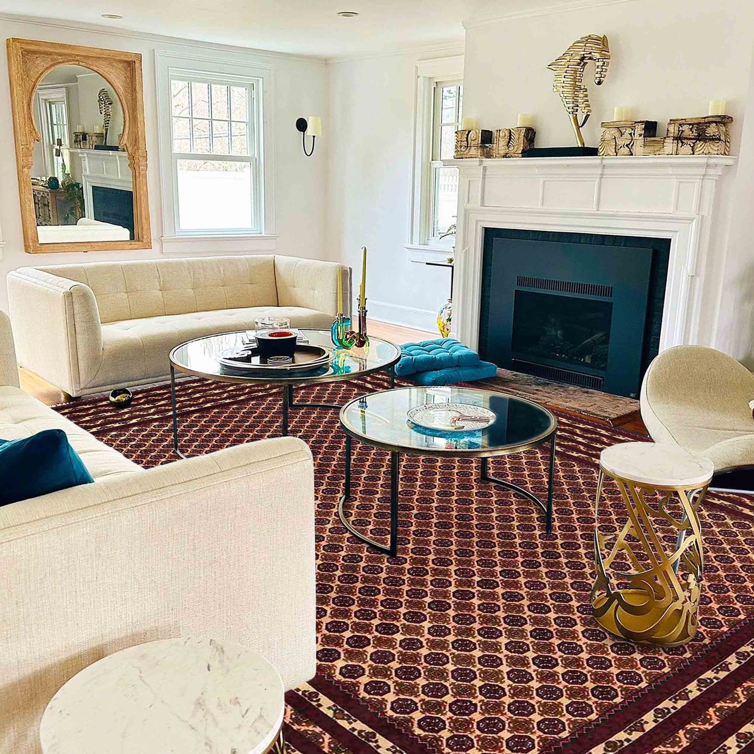 Beige Color Khoja Roshnai Area Rug 6' 5" x 9' 3" ft / 196 x 282 cm - No. 9052