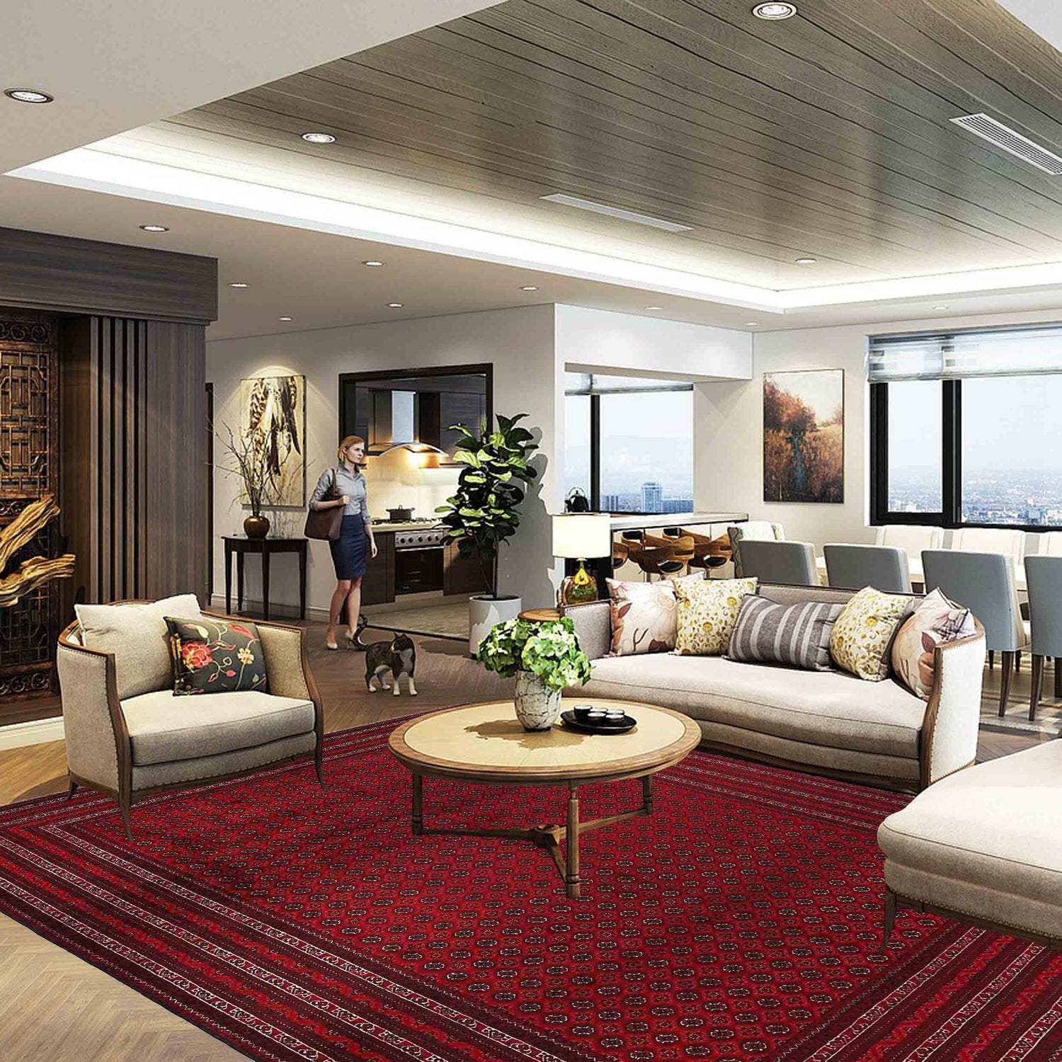 Oriental Handmade Khoja Roshnai Rug 6' 8" x 9' 5" ft / 203 x 287 cm - No. 9230