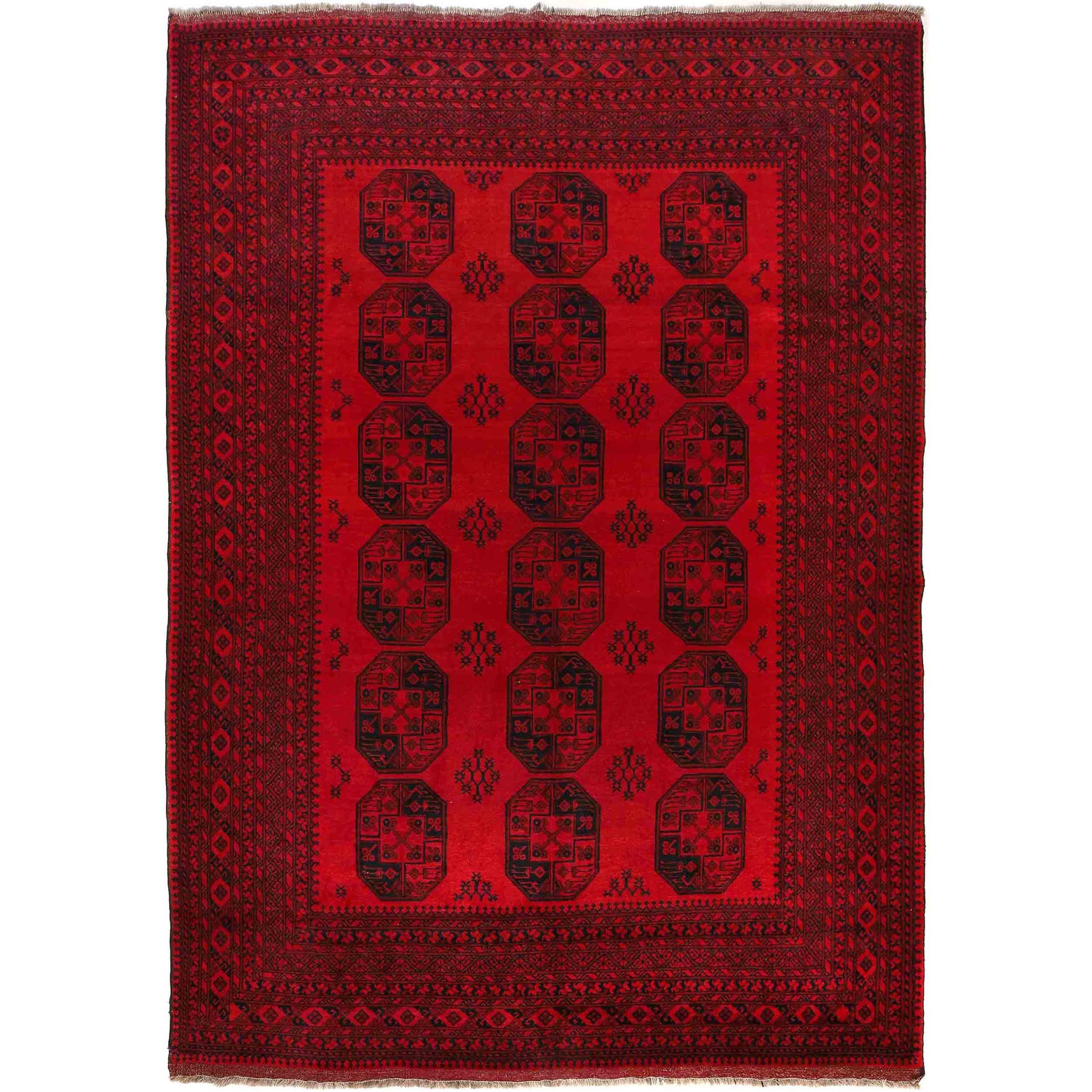 Red Afghan Filpa Area Rug - Handmade Oriental Wool Carpet 8' 8" x 11' 5" ft / 263 x 347 cm - No. 9243
