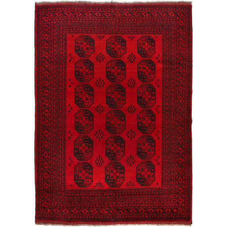 Red Afghan Filpa Area Rug - Handmade Oriental Wool Carpet 8' 8" x 11' 5" ft / 263 x 347 cm - No. 9243