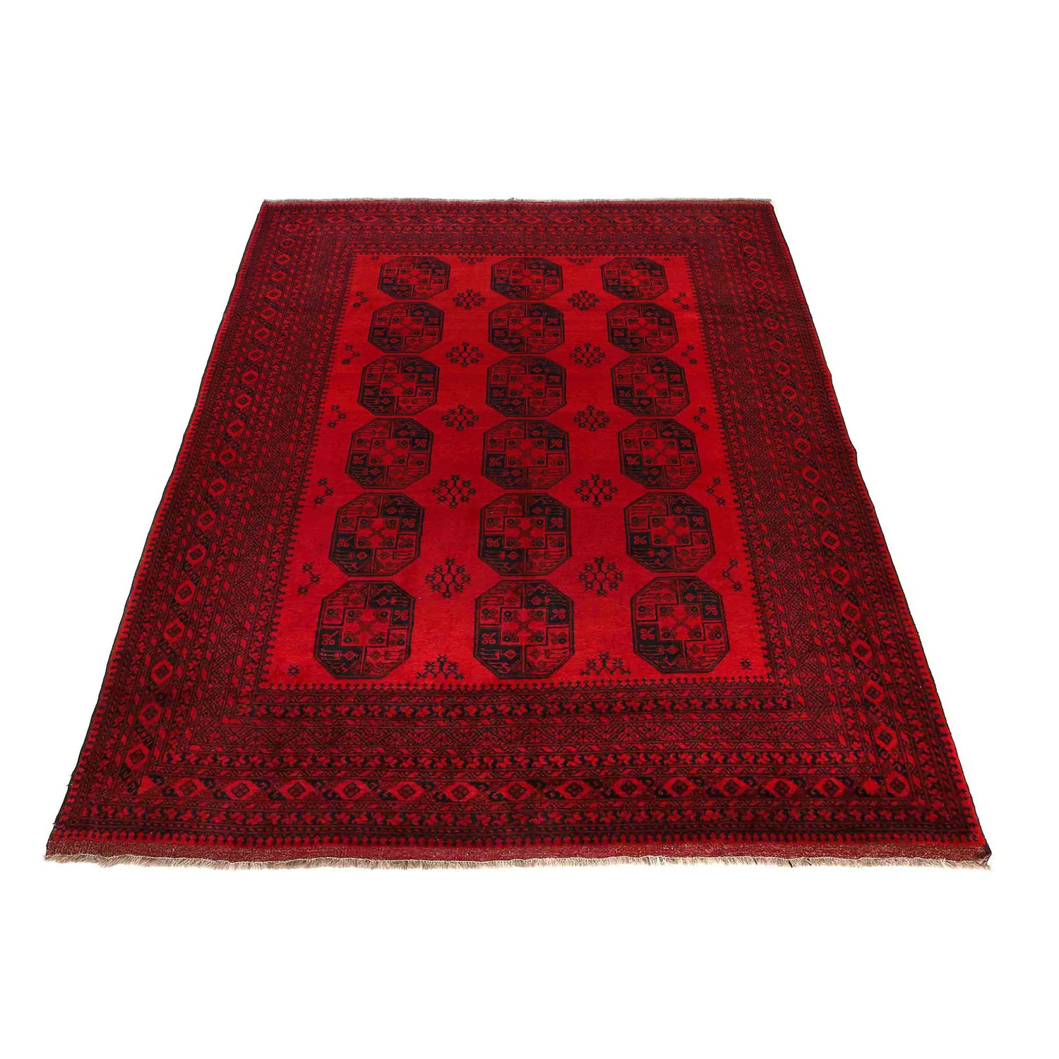 Red Afghan Filpa Area Rug - Handmade Oriental Wool Carpet 8' 8" x 11' 5" ft / 263 x 347 cm - No. 9243