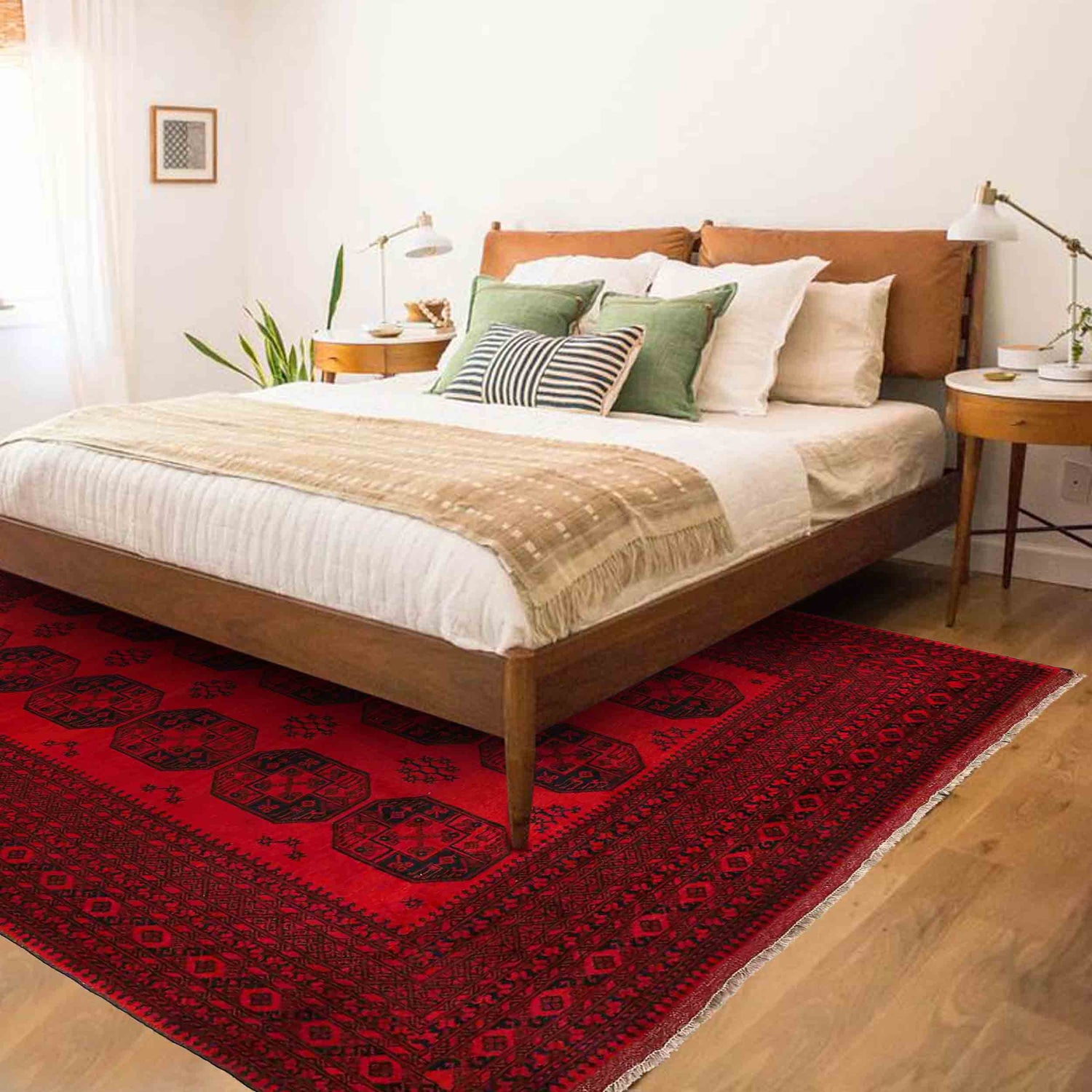Red Afghan Filpa Area Rug - Handmade Oriental Wool Carpet 8' 8" x 11' 5" ft / 263 x 347 cm - No. 9243