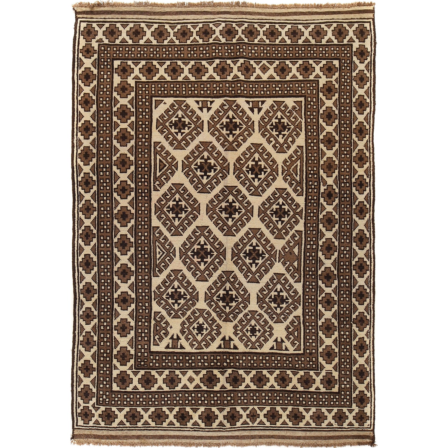 Hand Knotted White Area Rug 5' 10" x 8' 11" ft / 178 x 272 cm - No. 9286
