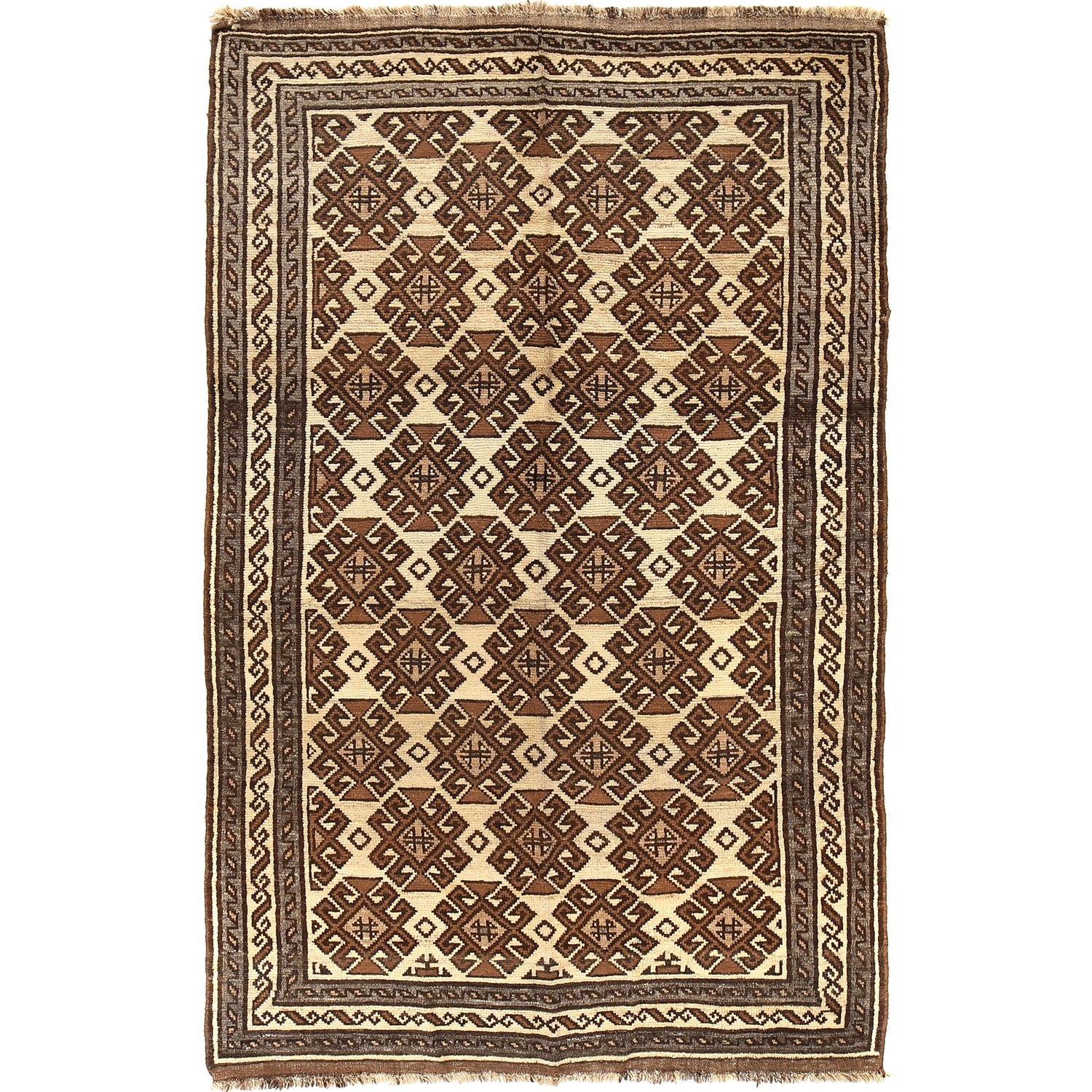 Hand Knotted White Area Rug 5' 4" x 8' 6" ft / 162 x 259 cm - No. 9291