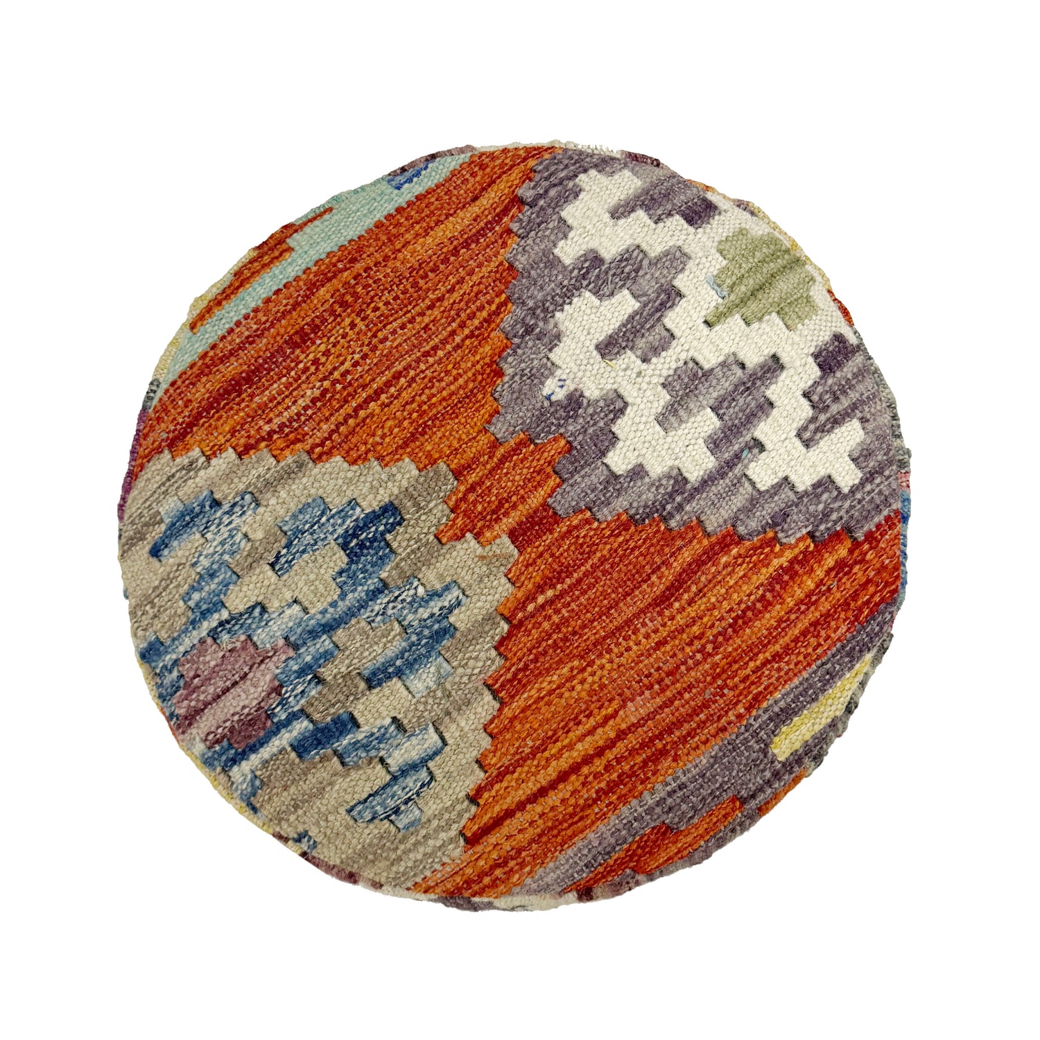 Round Kilim Ottoman Footstool 1' 2" x 1' 5" ft / 35 x 43 cm - No. AL9