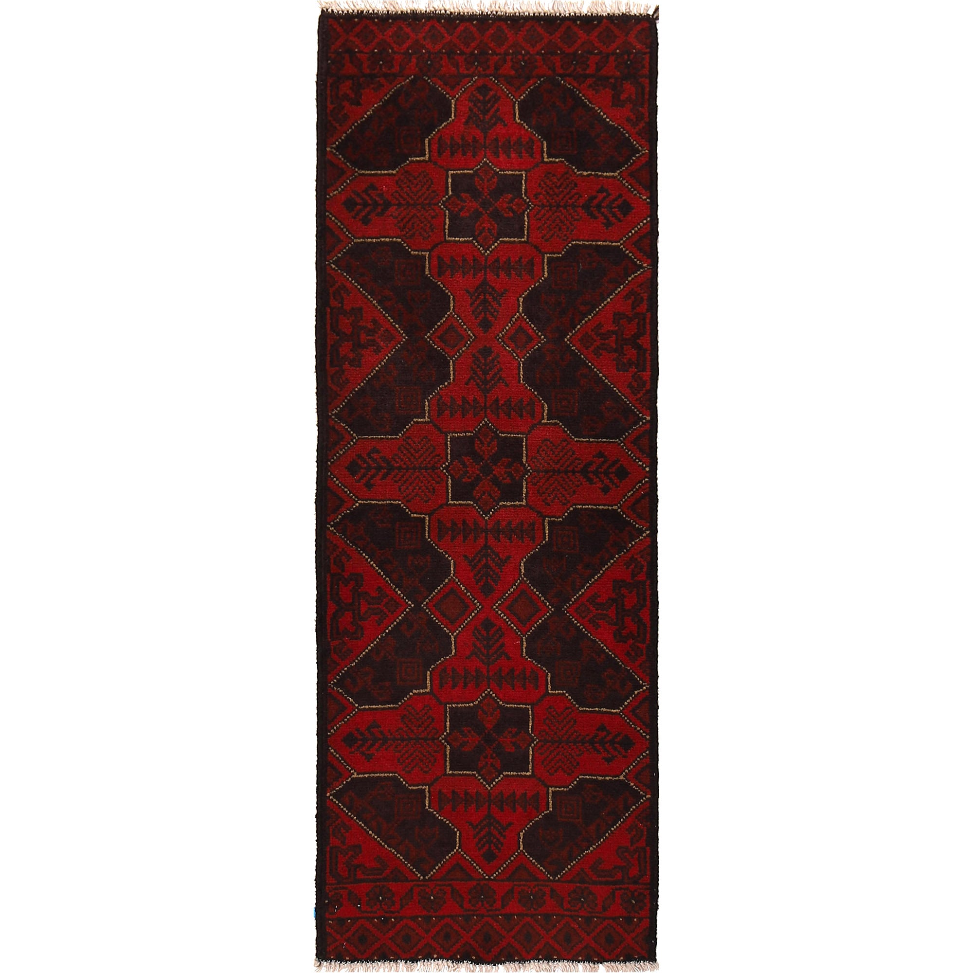 Red Afghan Area Runner Rug 1' 8" x 4' 11" ft / 52 x 149 cm - No. B20973