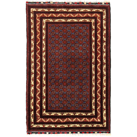 Navy Blue Color Khoja Roshnai Area Rug 3' 1" x 4' 9" ft / 95 x 146 cm - No. B21051