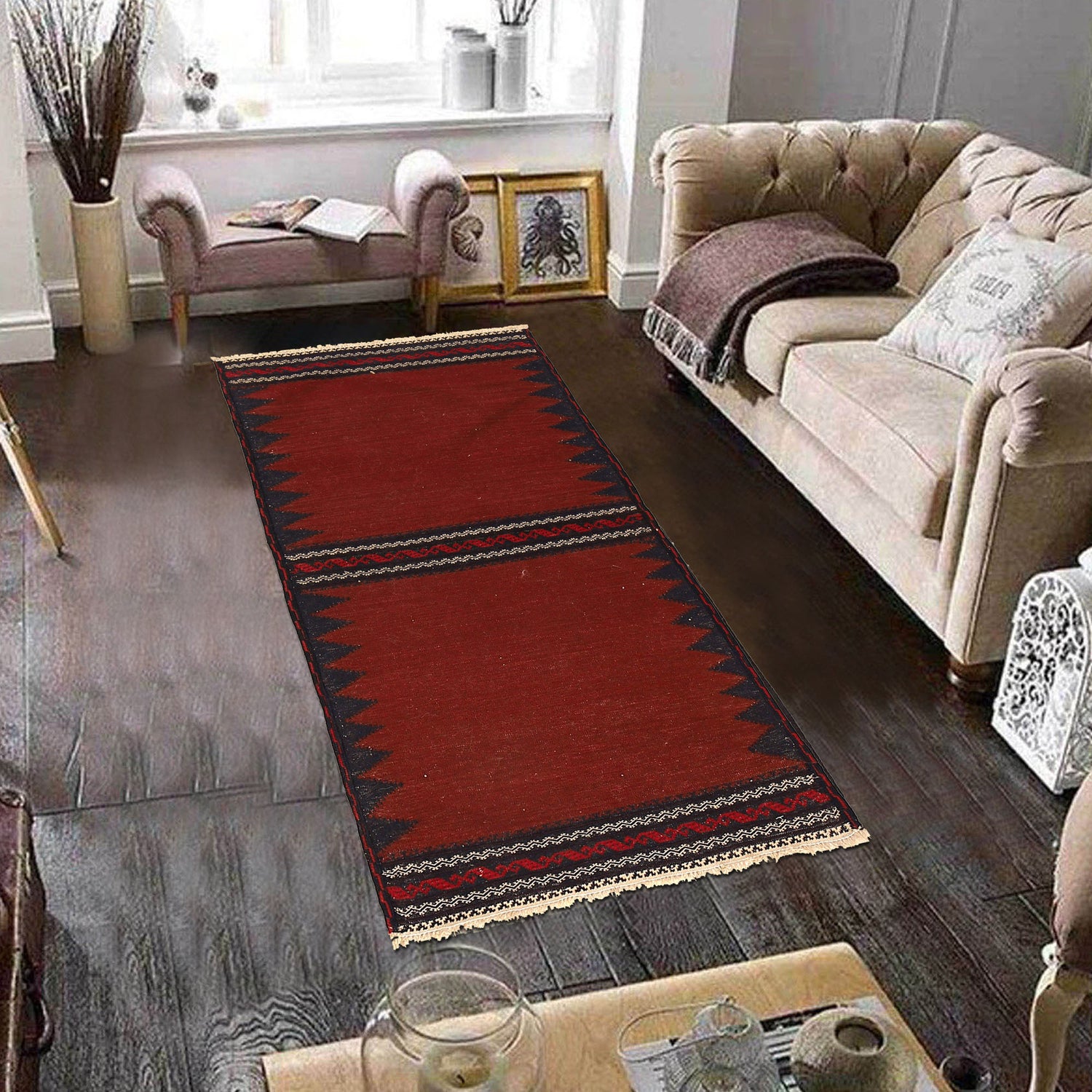 Hand Knotted Sufra Kilem Runner 2' 5" x 4' 7" ft / 73 x 140 cm - No. B21297