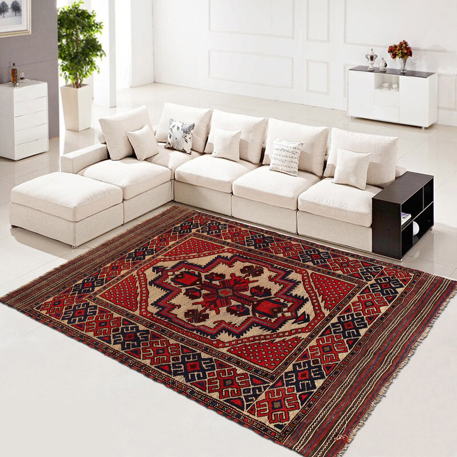 Handmade Barjista Kilim Rug 4' 3" x 5' 11" ft / 129 x 180 cm - No. B21607