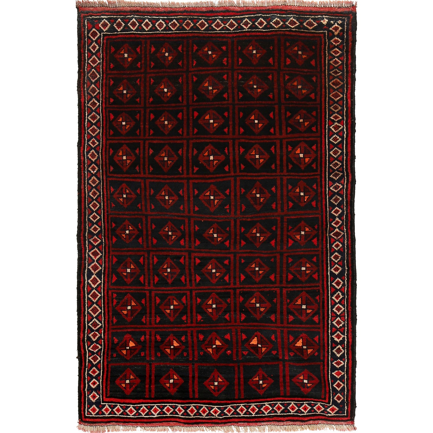Tribal Baloch Rug 4' 2" x 5' 11" ft / 128 x 181 cm - No. B23711