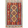 Colorful Flat-Weave Wool Kilim 2' 11" x 4' 5" ft / 88 x 135 cm - No. B26747