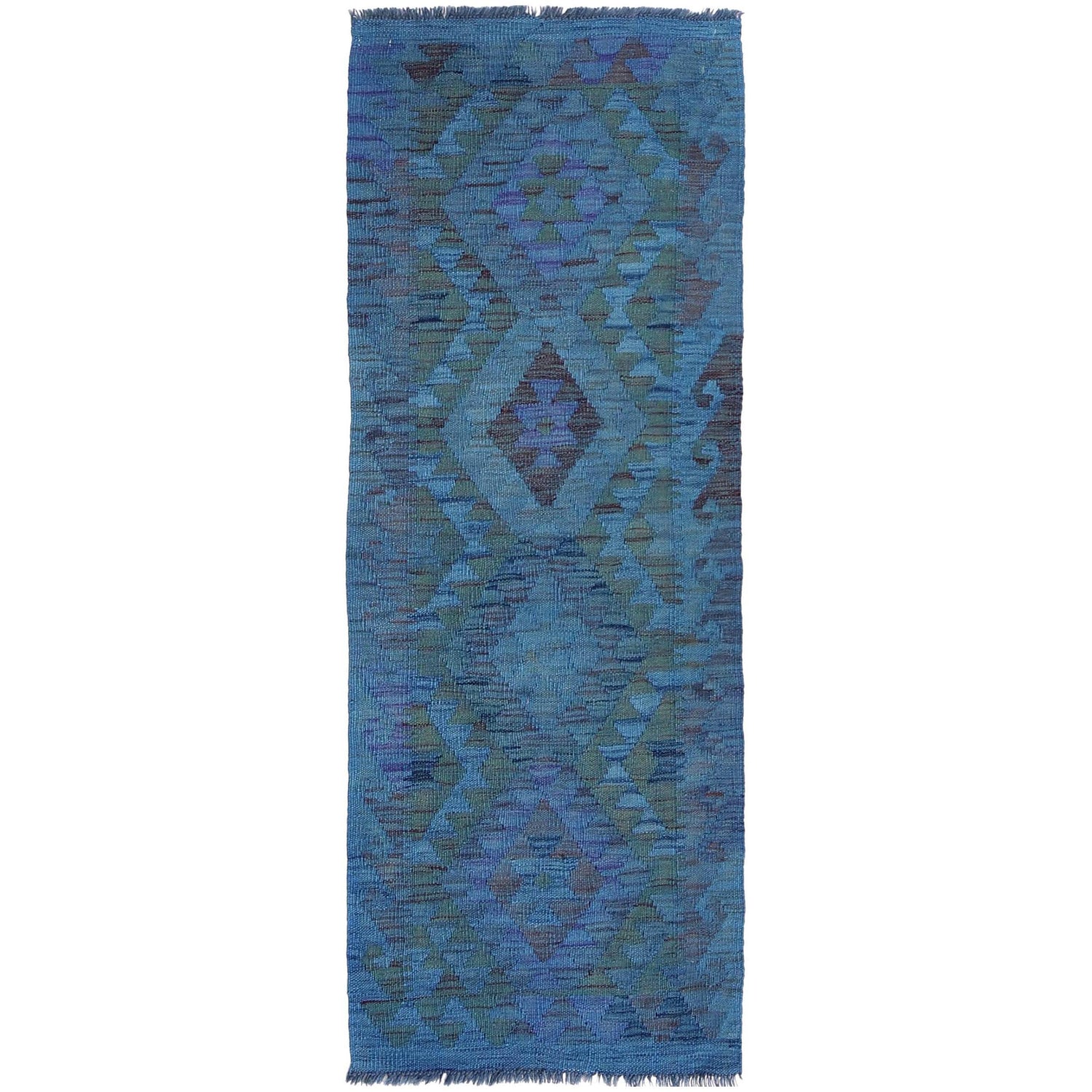 Blue Color Overdyed Kelim 2' 0" x 5' 7" ft / 62 x 170 cm - No. B29187