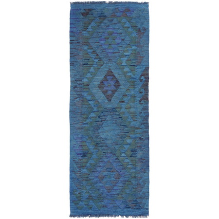 Blue Color Overdyed Kelim 2' 0" x 5' 7" ft / 62 x 170 cm - No. B29187