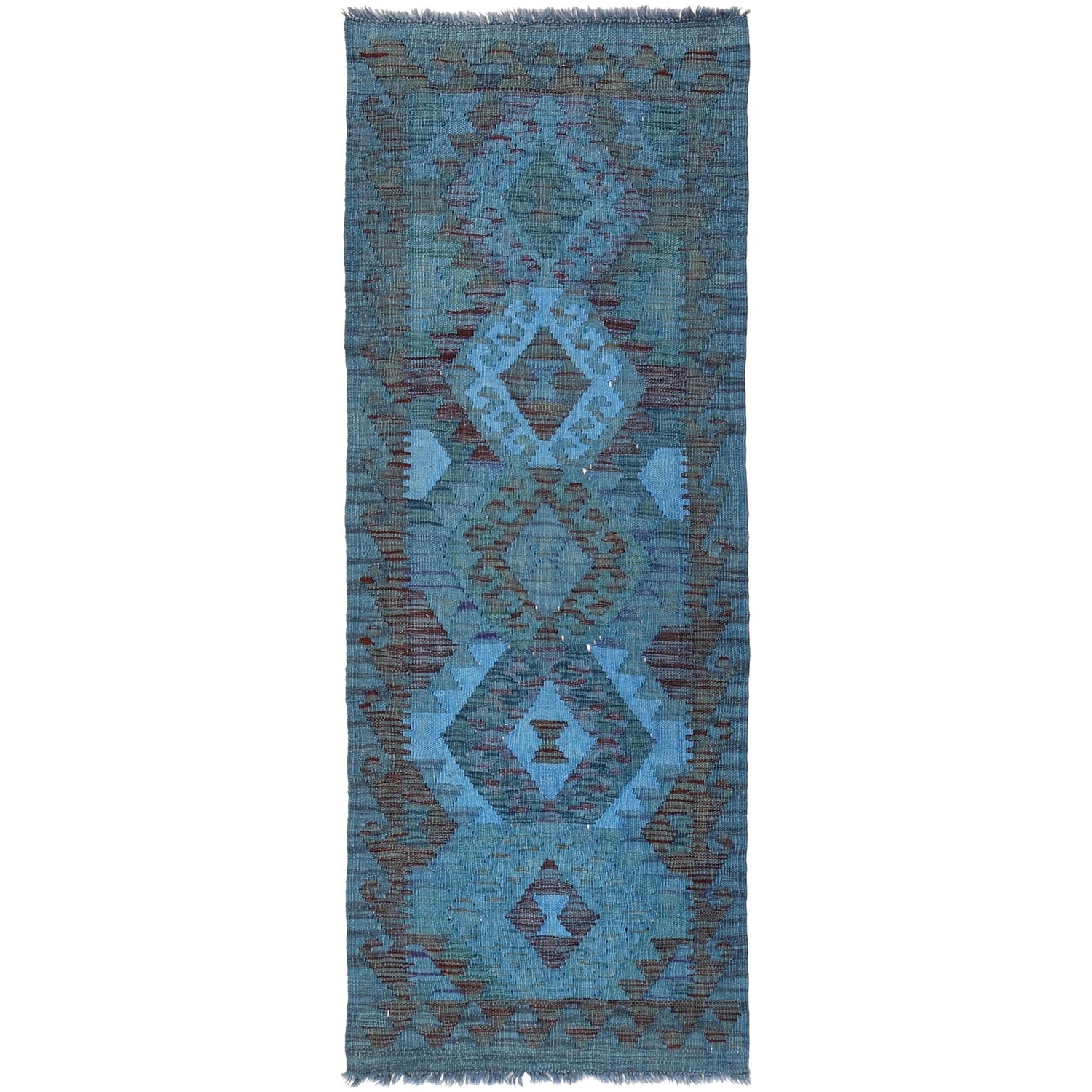 Hand Knotted Overdyed Kilim Runner 2' 1" x 5' 11" ft / 63 x 180 cm - No. B29188