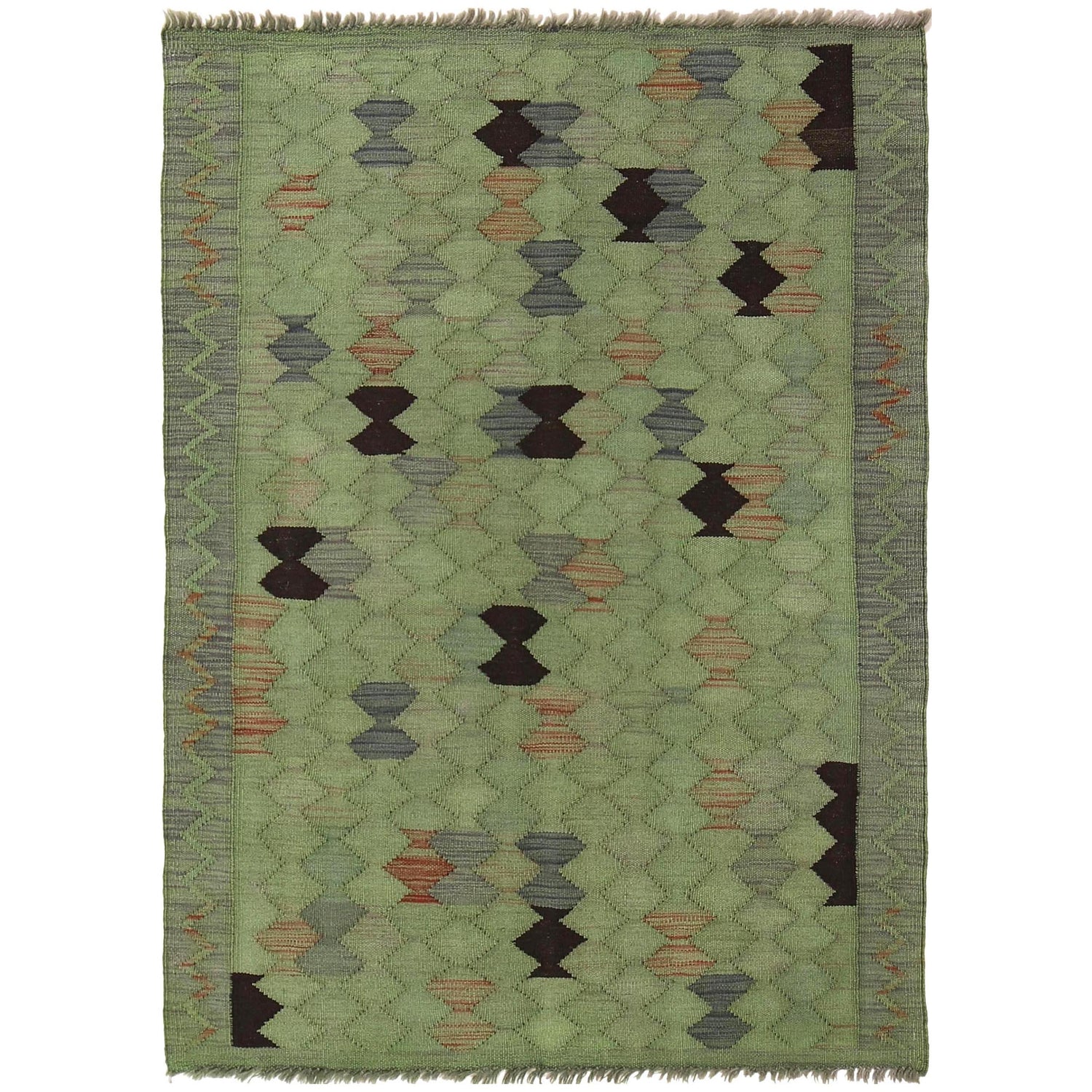 Green Color Overdyed Kelim 3' 4" x 4' 9" ft / 101 x 146 cm - No. B29195