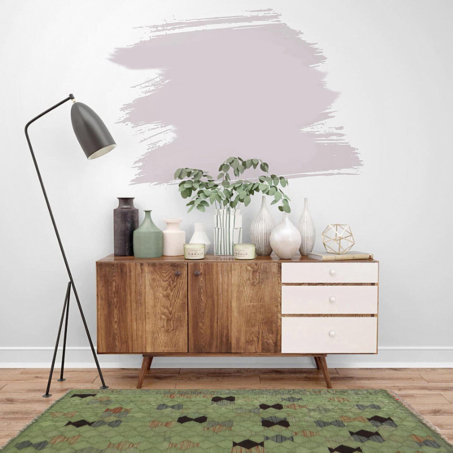 Green Color Overdyed Kelim 3' 4" x 4' 9" ft / 101 x 146 cm - No. B29195