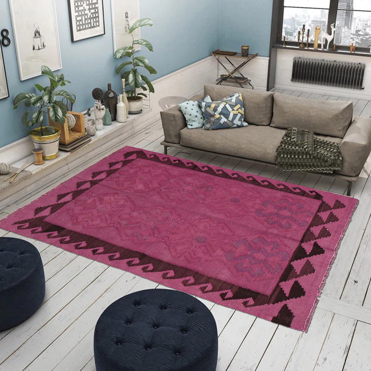 Purple Color Overdyed Kelim 3' 1" x 4' 6" ft / 94 x 138 cm - No. B29196