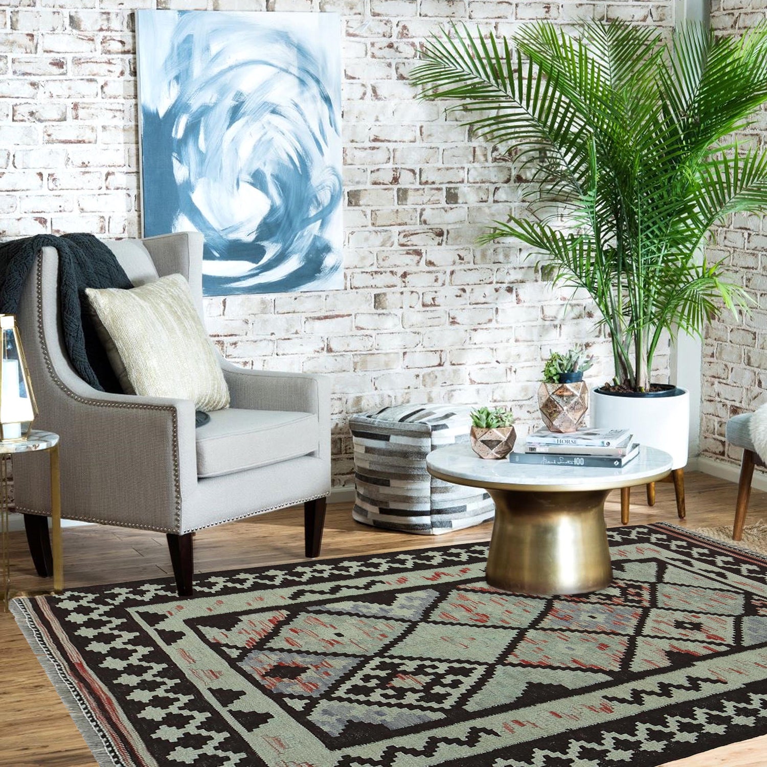 Hand Knotted Overdyed Kilim 3' 3" x 4' 10" ft / 99 x 148 cm - No. B29200