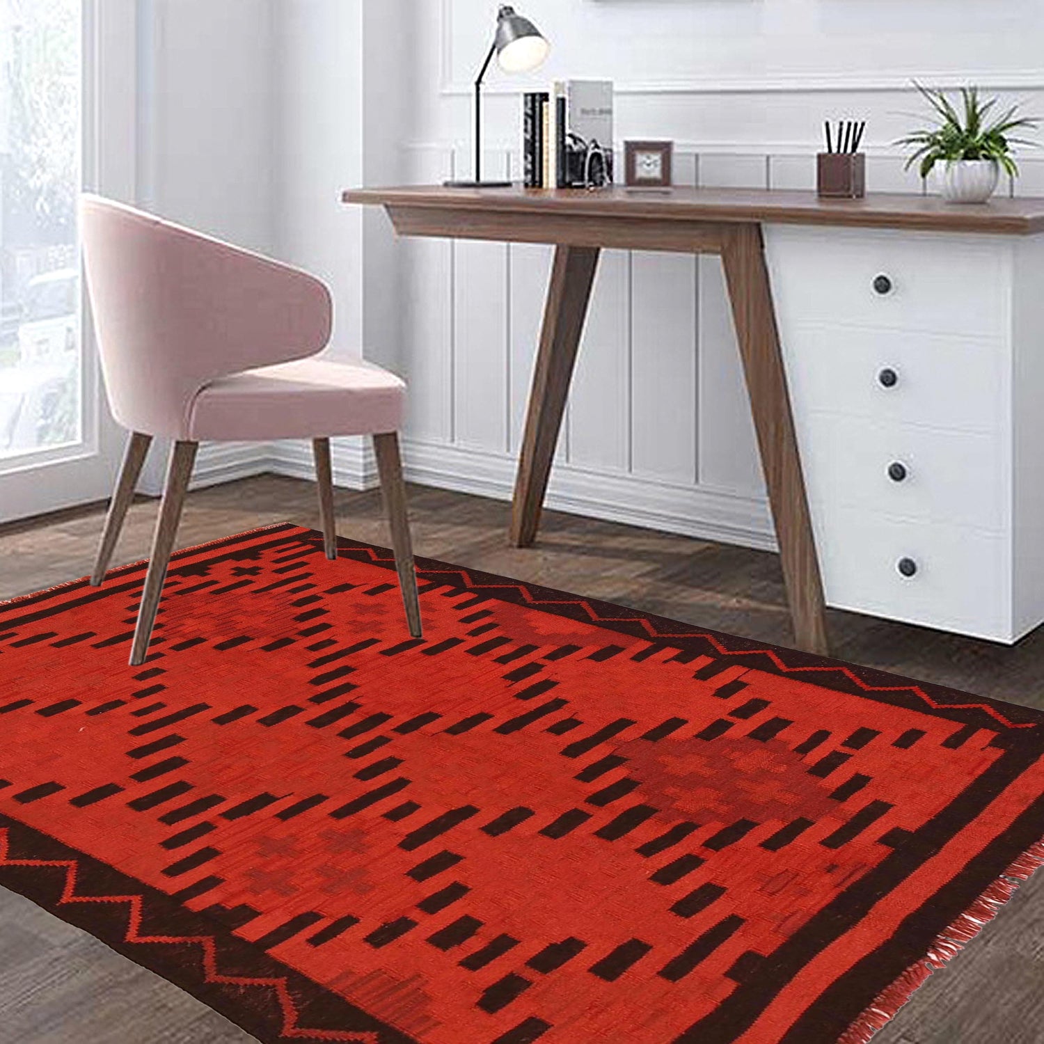 Hand Knotted Overdyed Kilim 3' 4" x 4' 9" ft / 101 x 144 cm - No. B29201