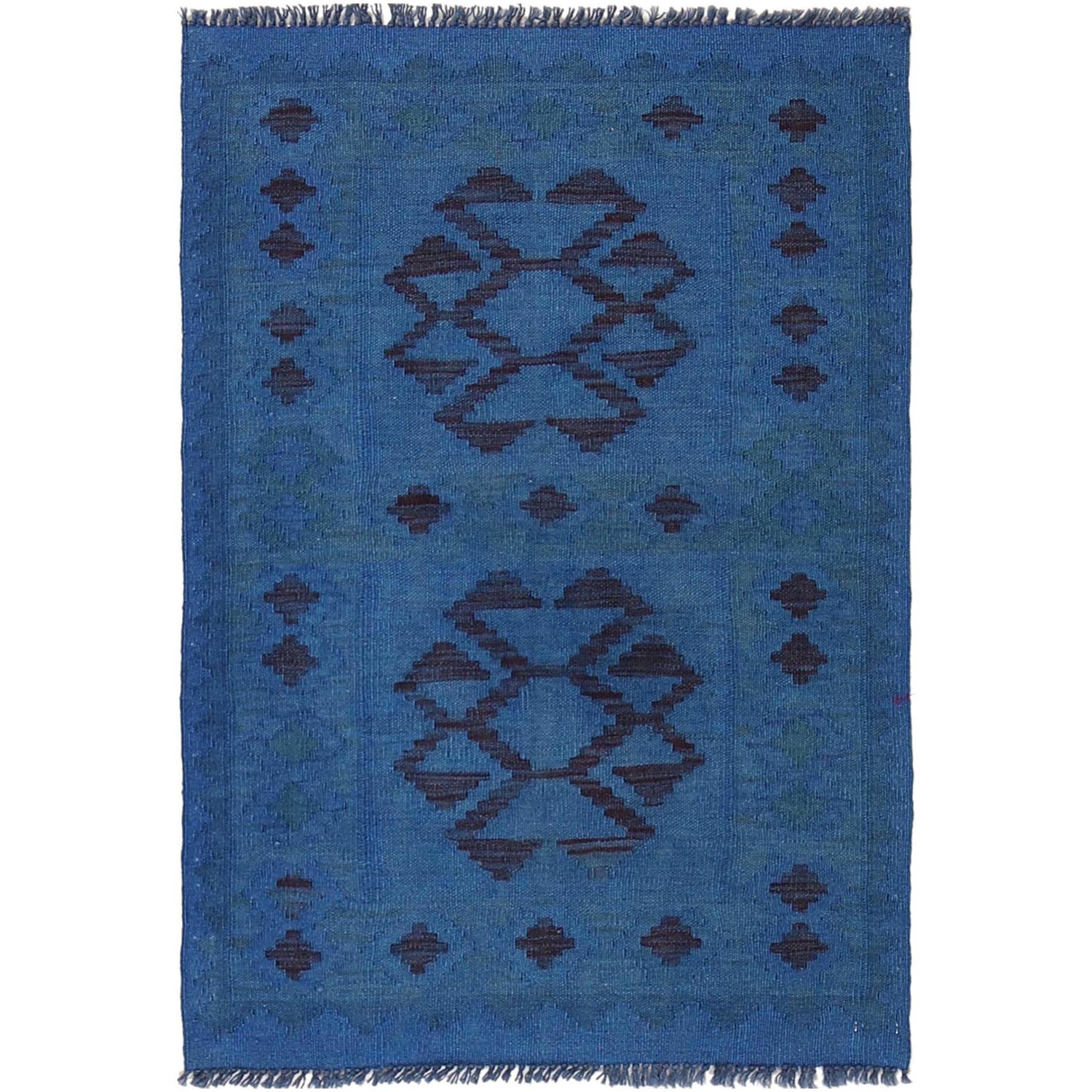 Blue Color Overdyed Kelim 2' 7" x 3' 9" ft / 80 x 115 cm - No. B29217