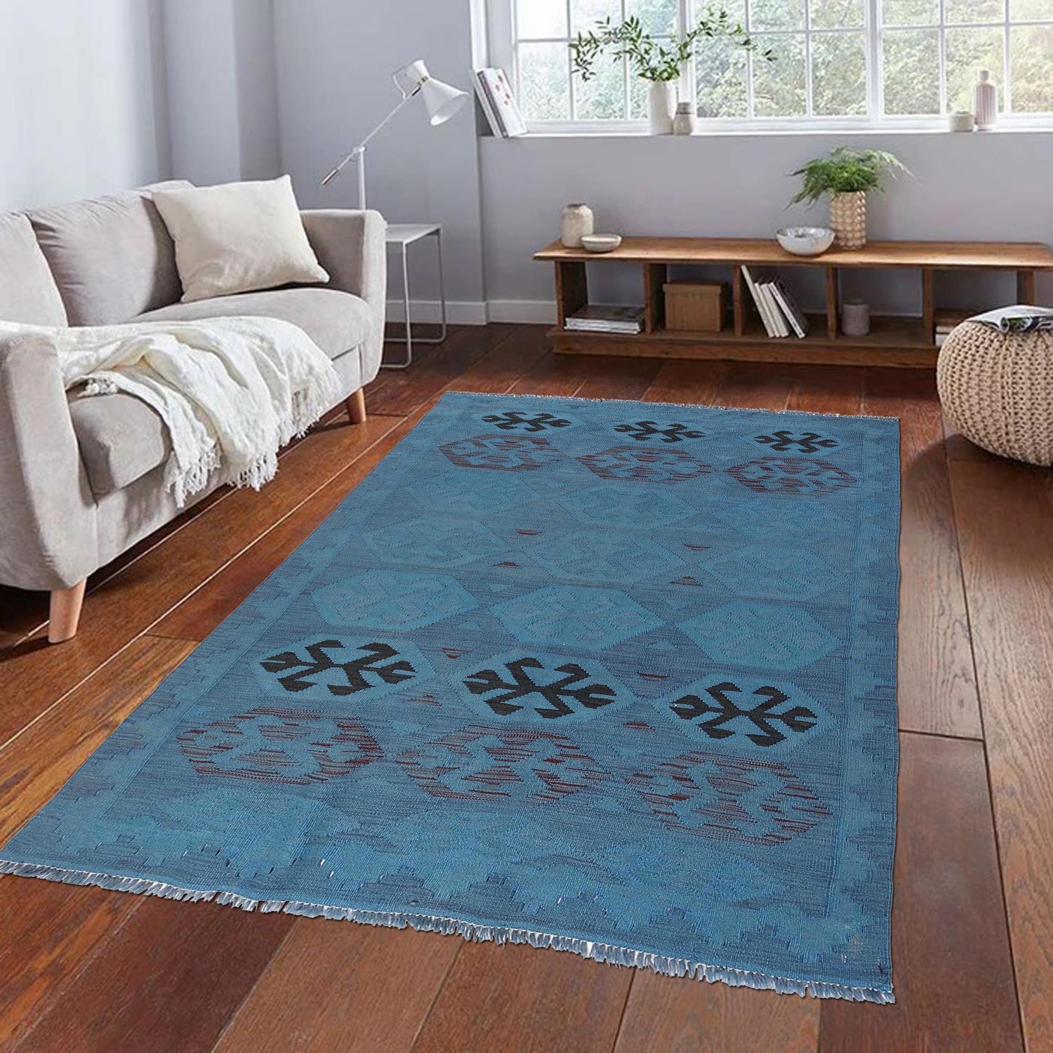 Blue Color Overdyed Kelim 3' 11" x 5' 9" ft / 120 x 175 cm - No. B29229