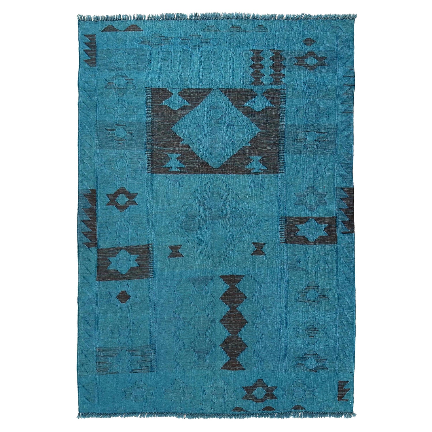 Blue Color Overdyed Kelim 3' 8" x 5' 7" ft / 113 x 169 cm - No. B29231