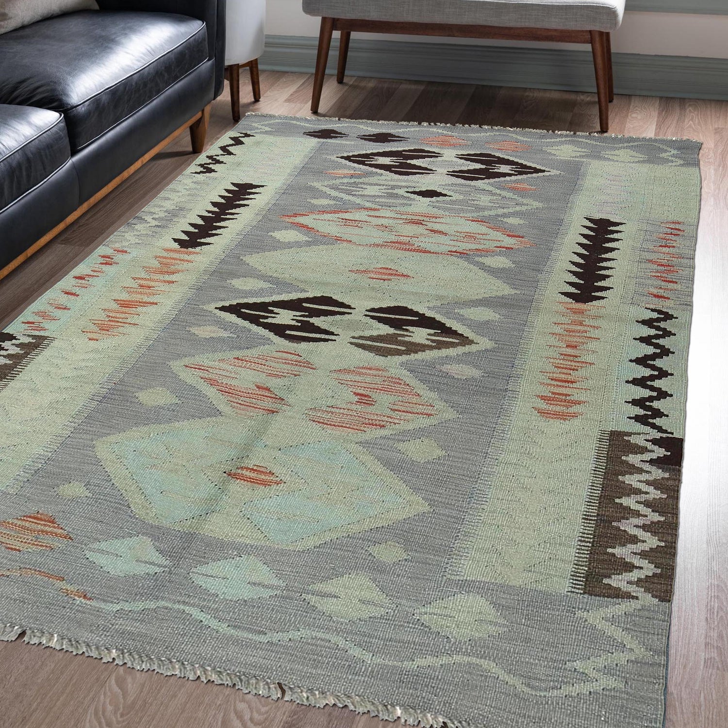 Hand Knotted Overdyed Kilim 3' 11" x 5' 6" ft / 119 x 168 cm - No. B29235