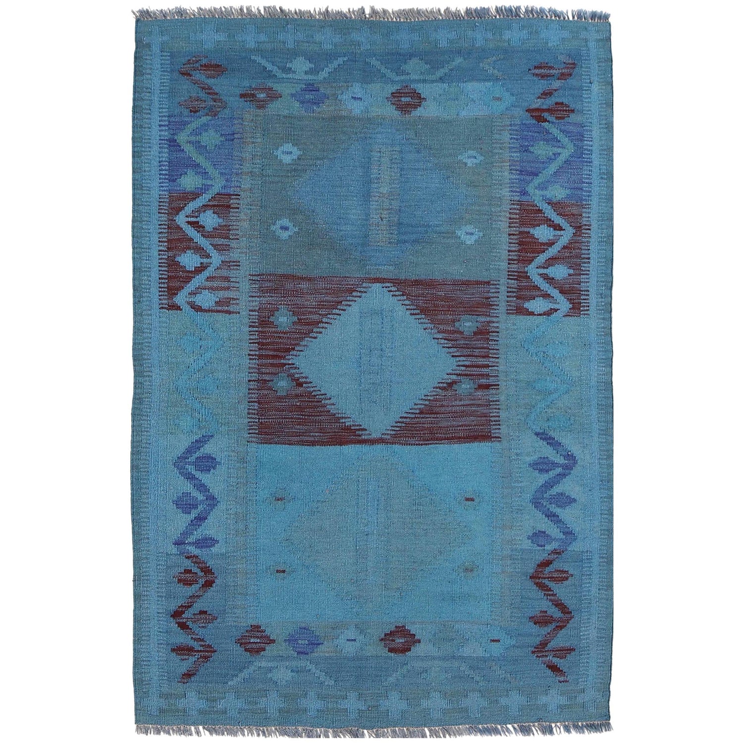 Hand Knotted Overdyed Kilim 3' 6" x 5' 2" ft / 106 x 157 cm - No. B29240