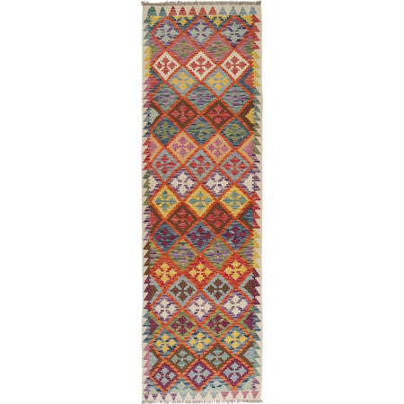 Hand Knotted Afghan Style Kilim Runner 2' 9" x 9' 8" ft / 83 x 295 cm - No. B29457