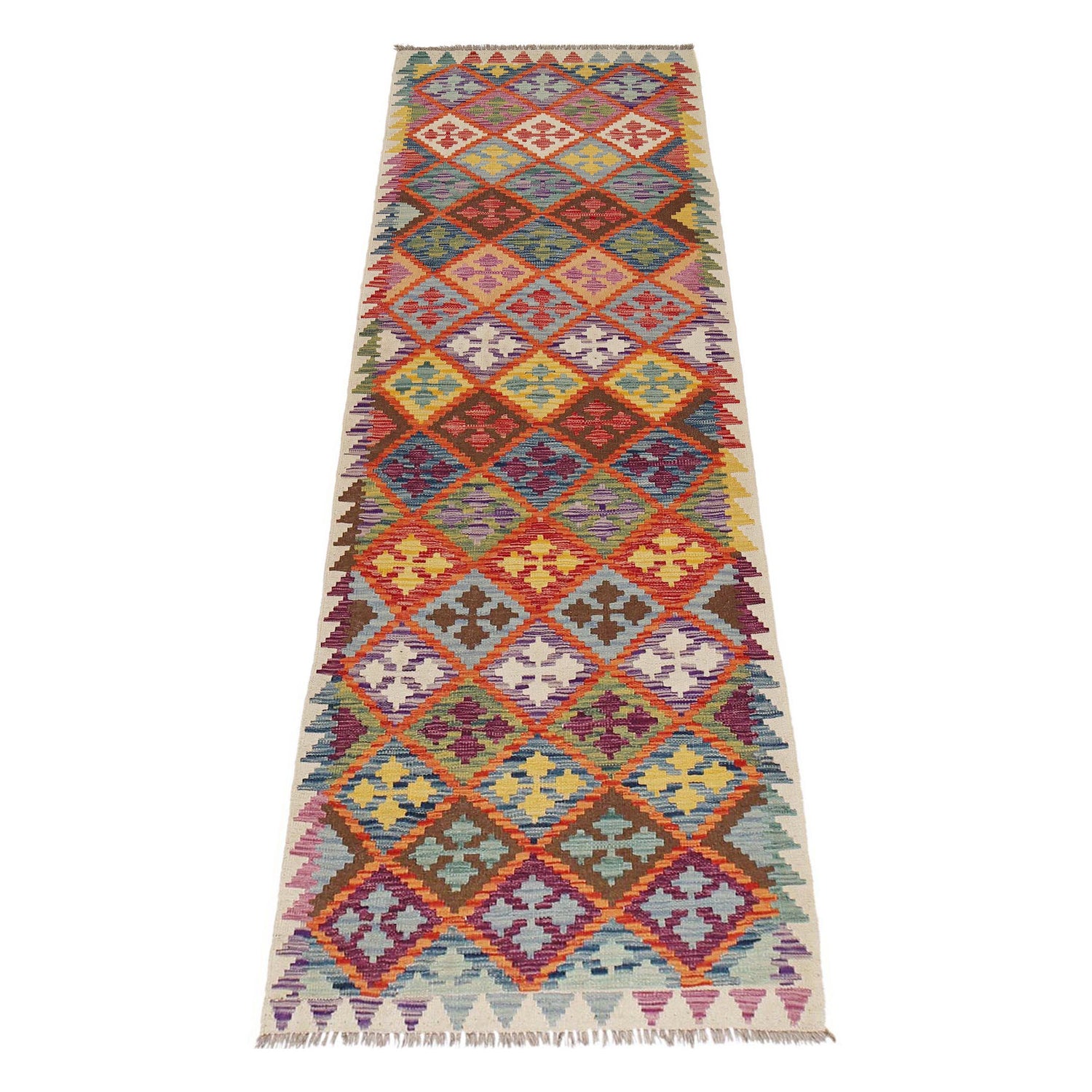 Hand Knotted Afghan Style Kilim Runner 2' 9" x 9' 8" ft / 83 x 295 cm - No. B29457