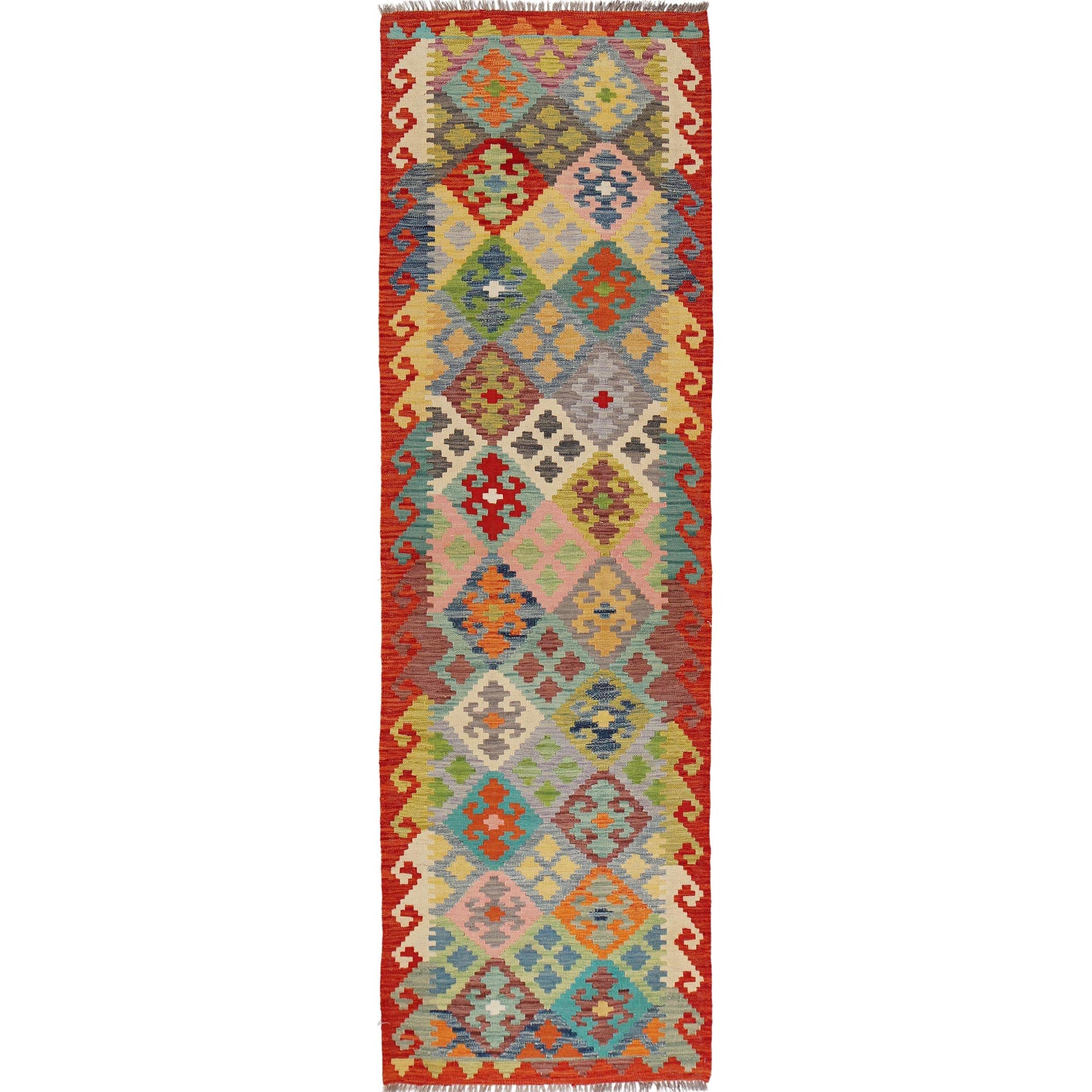 Handmade Turkish Design Wool Kilim Runner 2' 9" x 9' 8" ft / 85 x 294 cm - No. B29460a