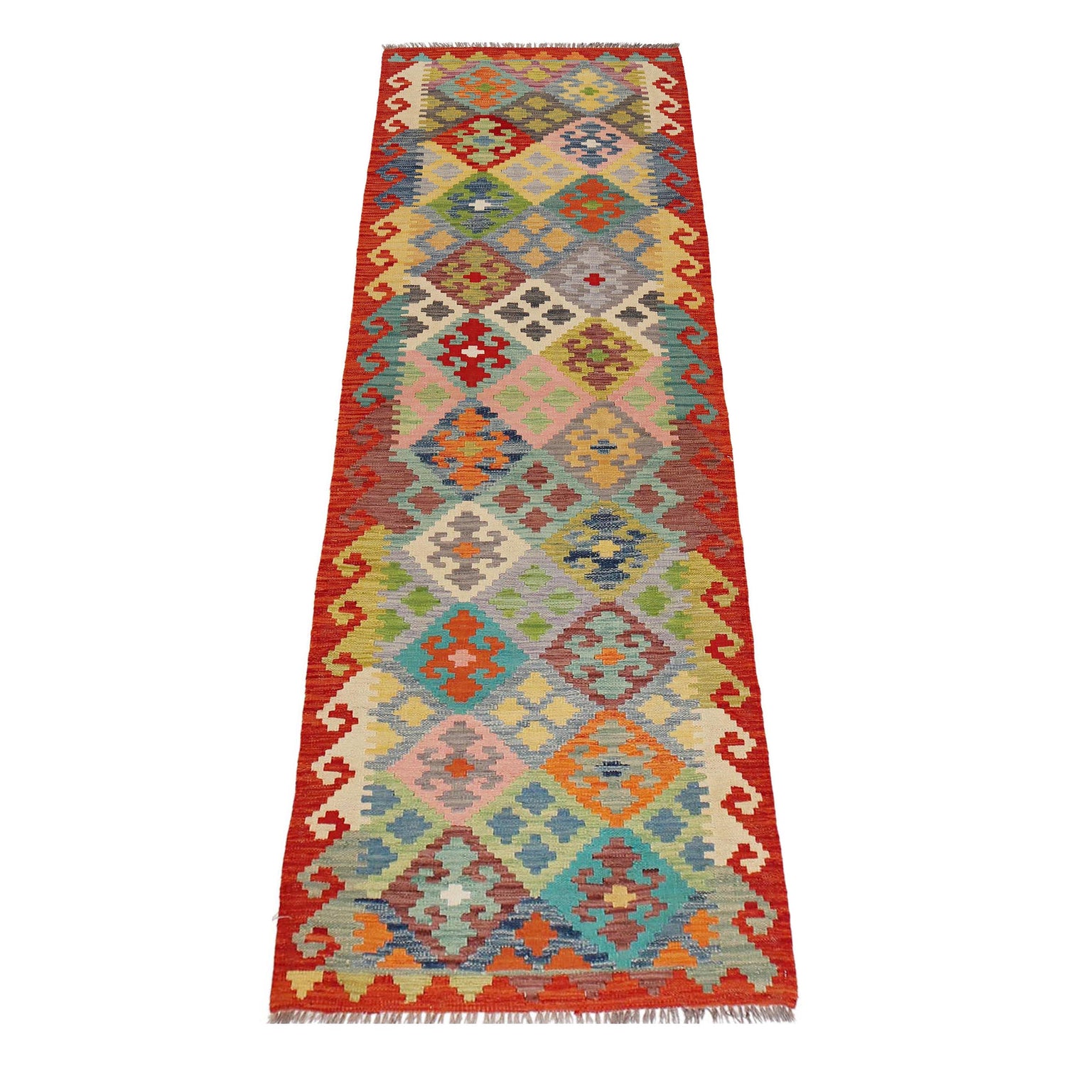 Handmade Turkish Design Wool Kilim Runner 2' 9" x 9' 8" ft / 85 x 294 cm - No. B29460a