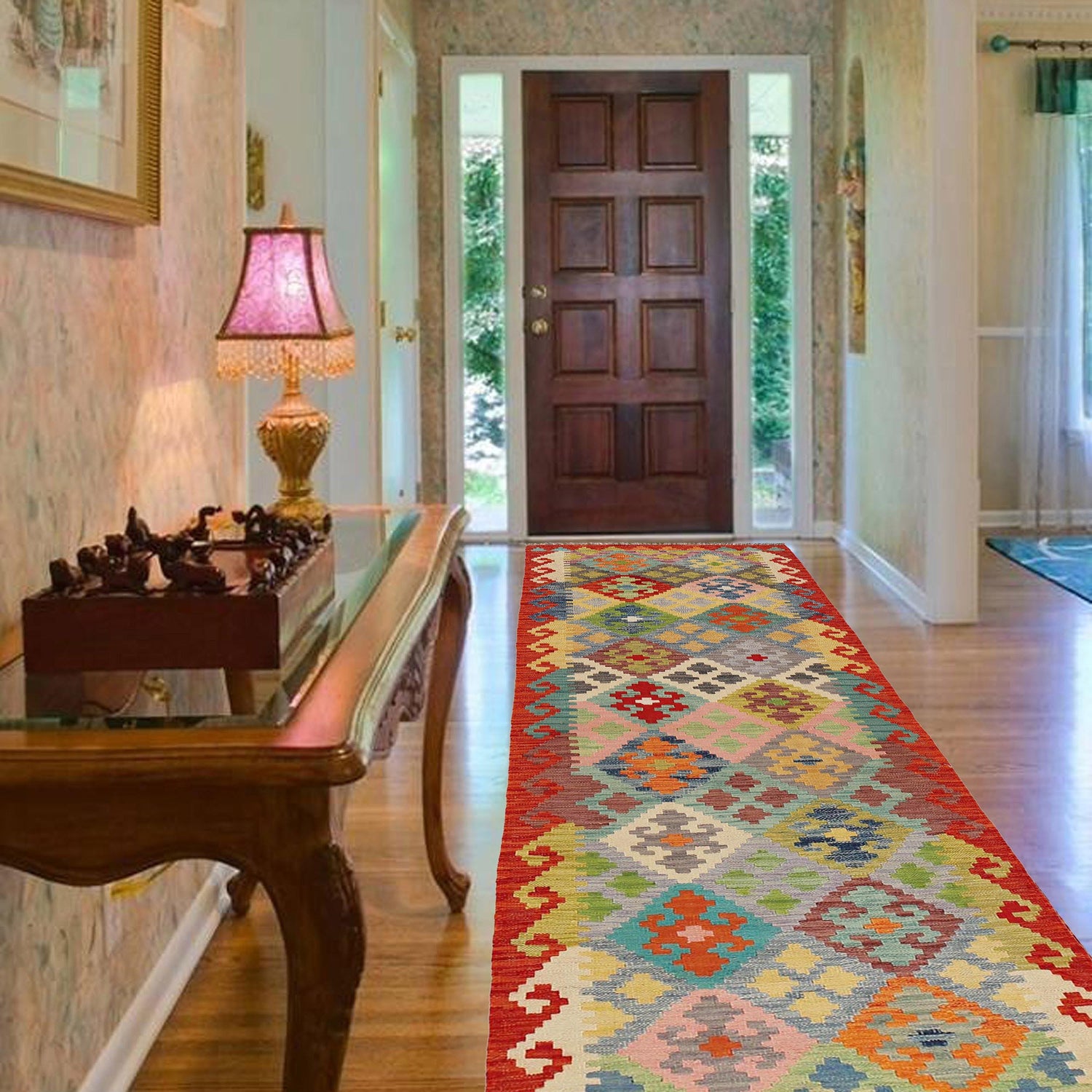 Handmade Turkish Design Wool Kilim Runner 2' 9" x 9' 8" ft / 85 x 294 cm - No. B29460a