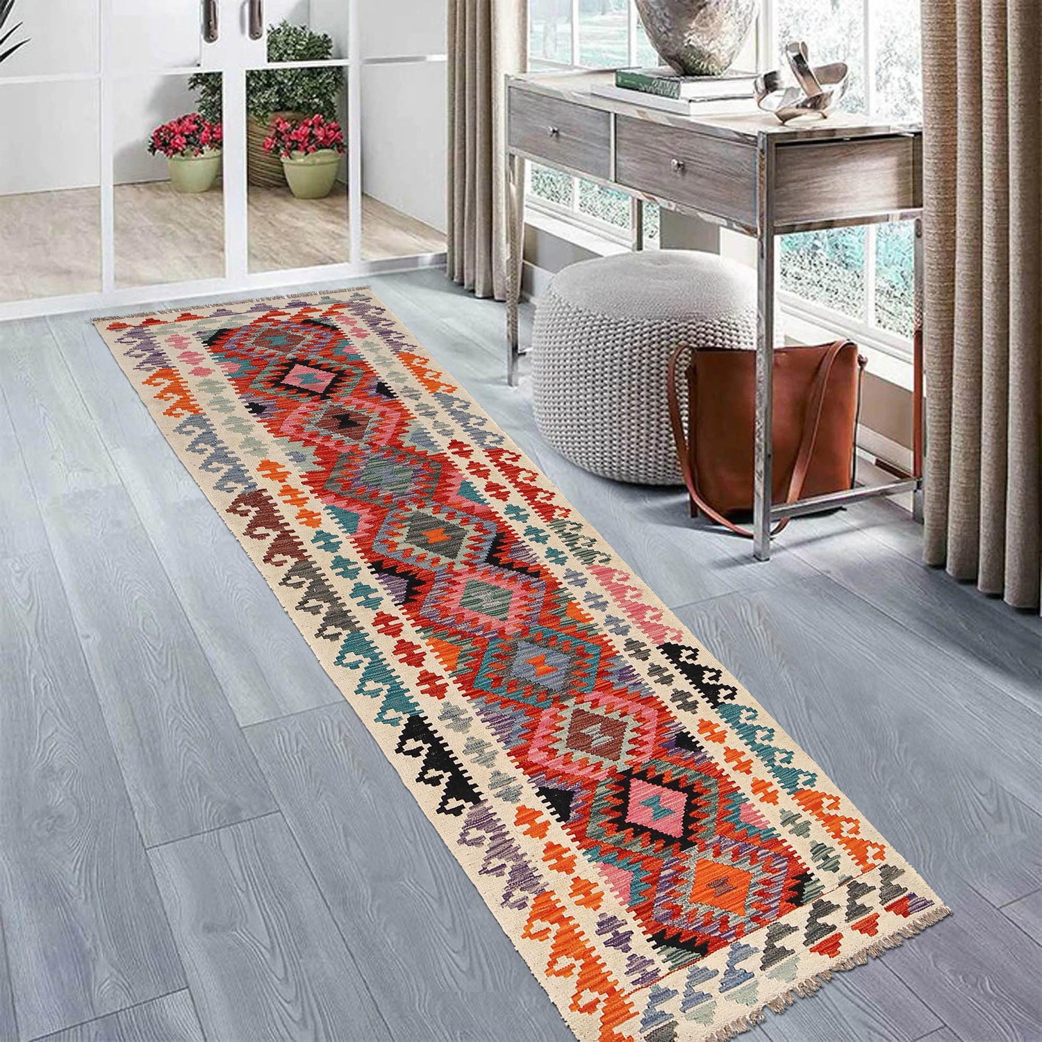 Handmade Vegetable Kilim Runner 2' 6" x 9' 7" ft / 75 x 293 cm - No. B29474