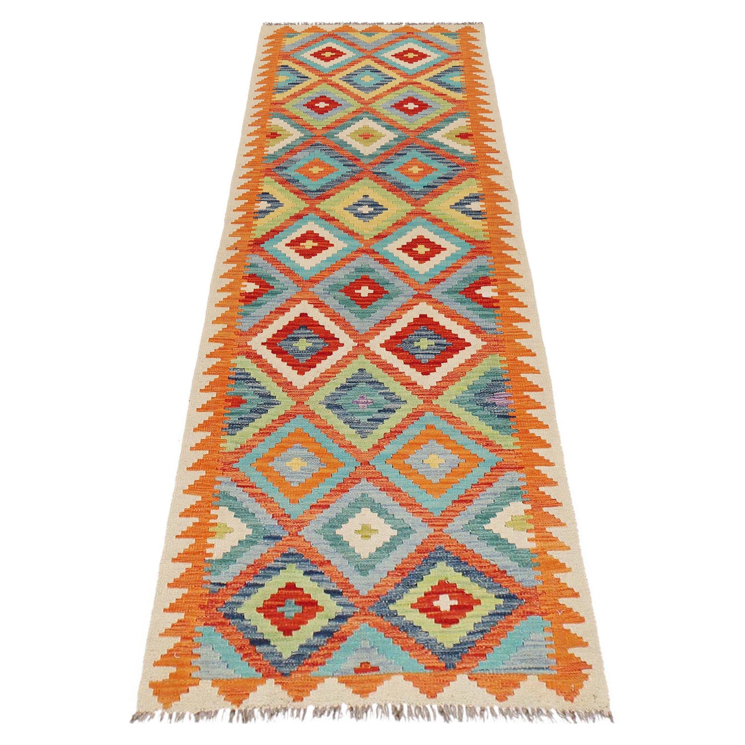 Hand Woven Wool Kelim Runner 2' 9" x 9' 8" ft / 85 x 294 cm - No. B29481