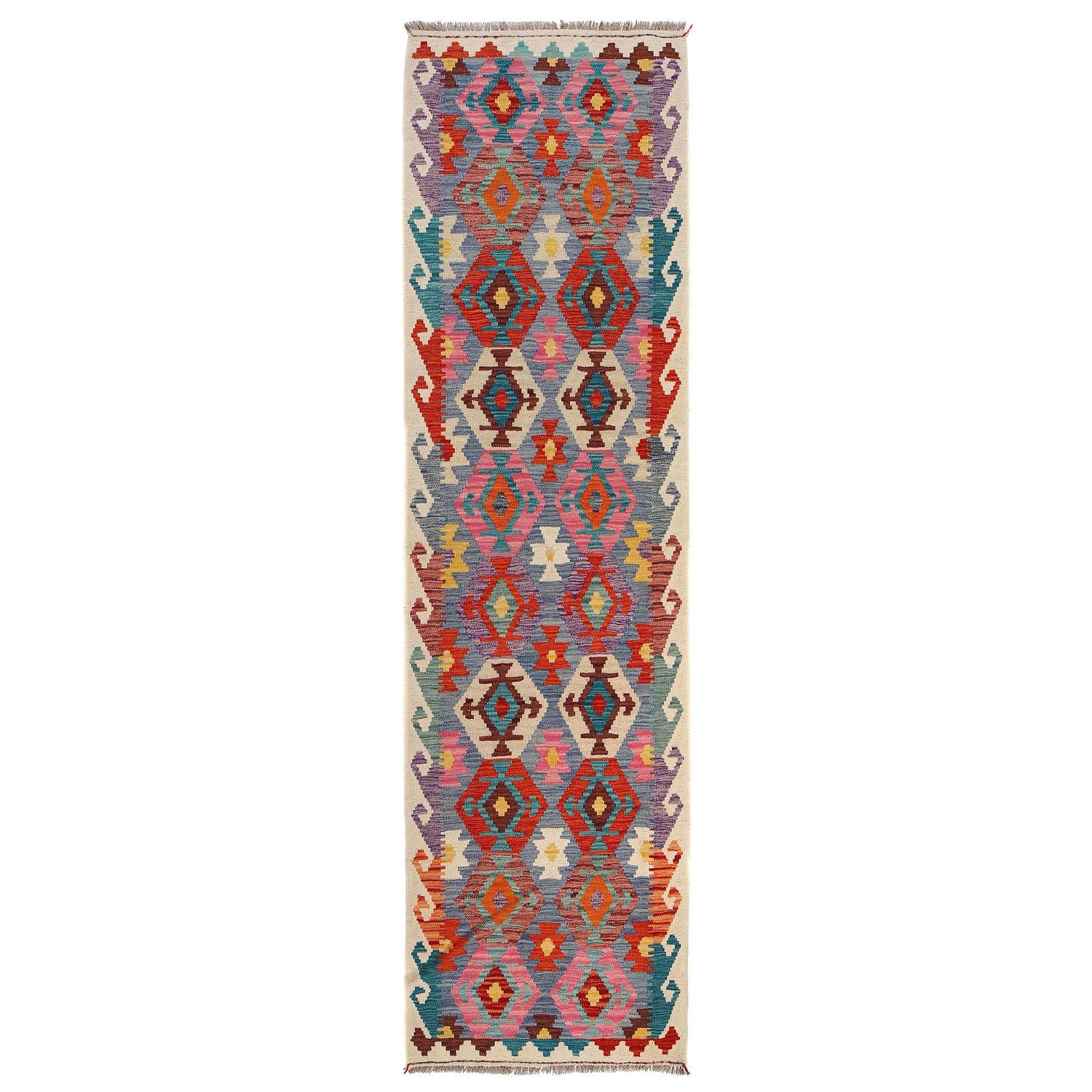 Hand Woven Wool Kelim Runner 2' 7" x 10' 1" ft / 80 x 307 cm - No. B29487