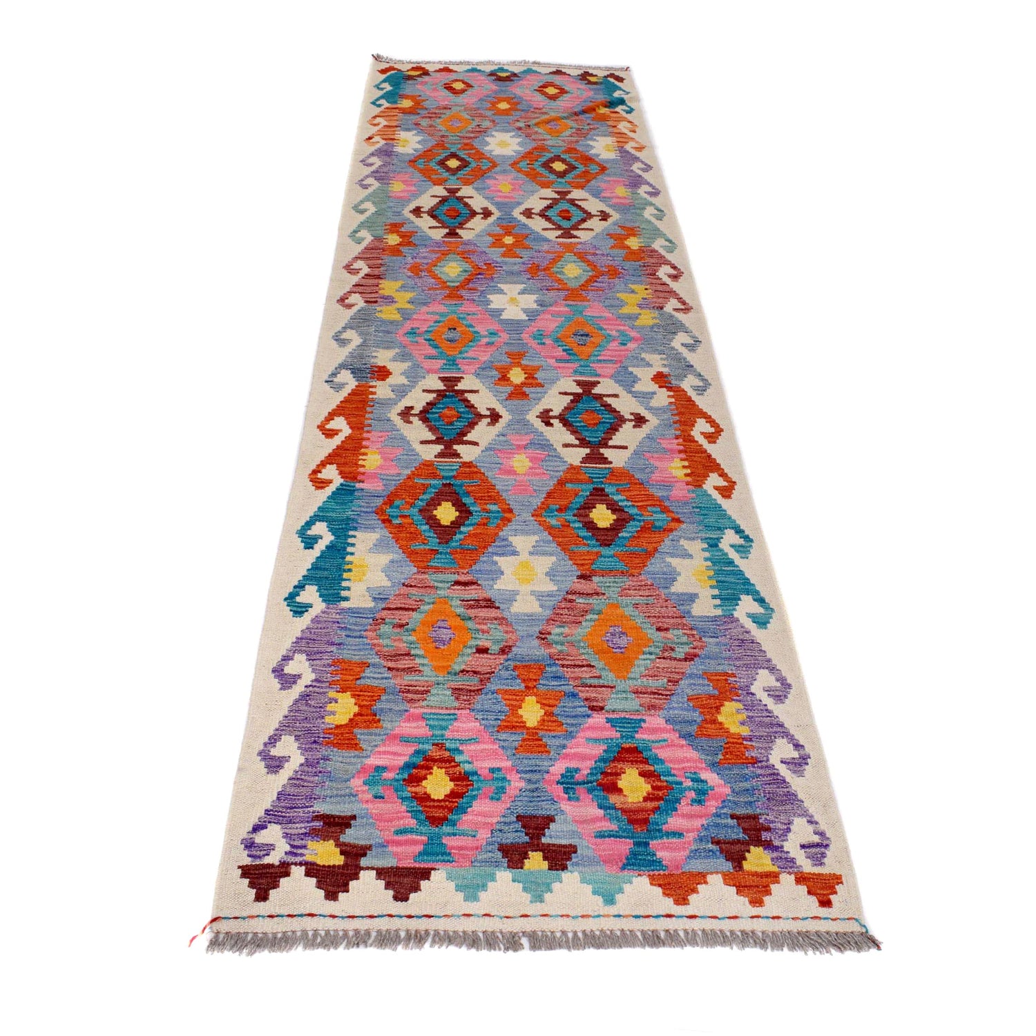Hand Woven Wool Kelim Runner 2' 7" x 10' 1" ft / 80 x 307 cm - No. B29487