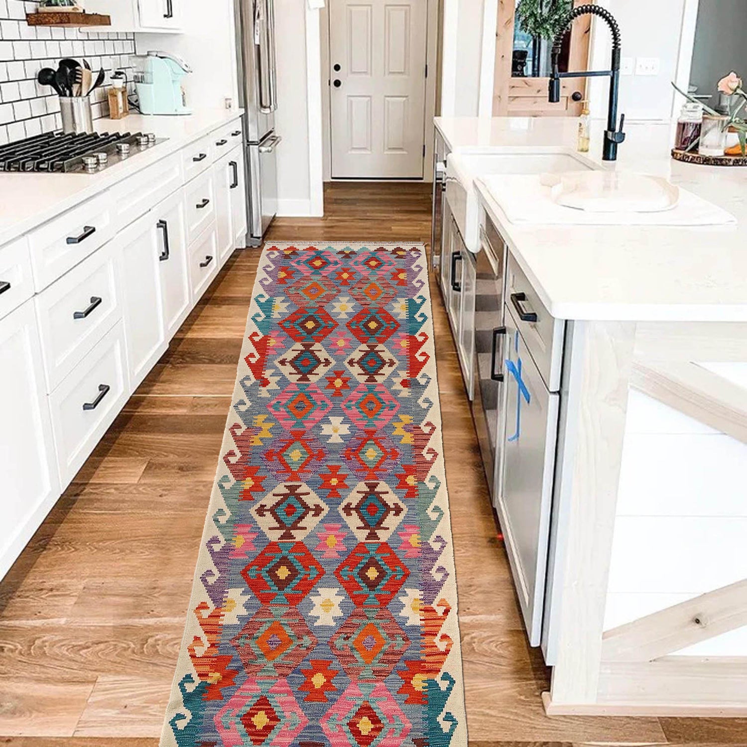 Hand Woven Wool Kelim Runner 2' 7" x 10' 1" ft / 80 x 307 cm - No. B29487