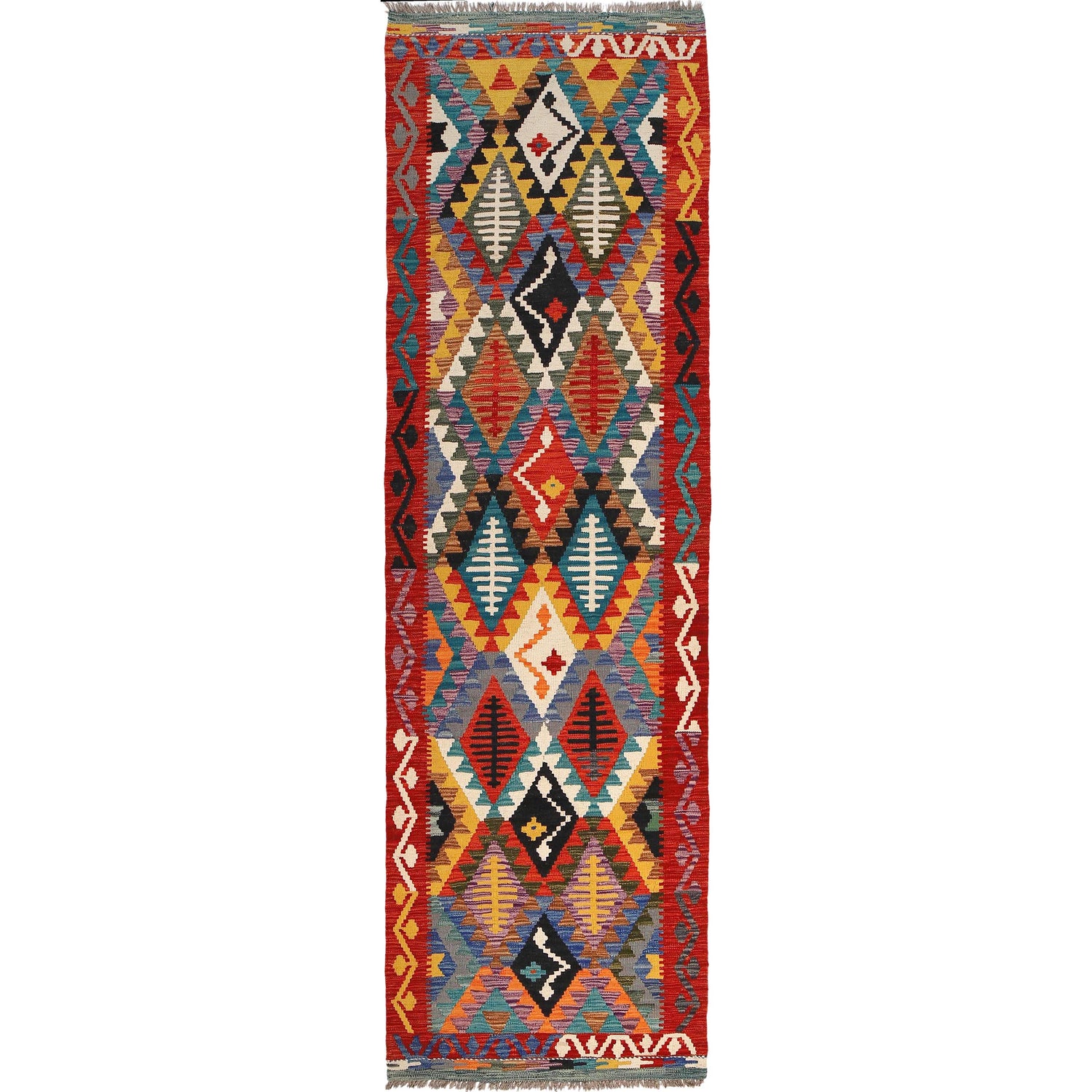 Handmade Turkish Design Wool Kilim Runner 2' 7" x 9' 9" ft / 80 x 296 cm - No. B29488